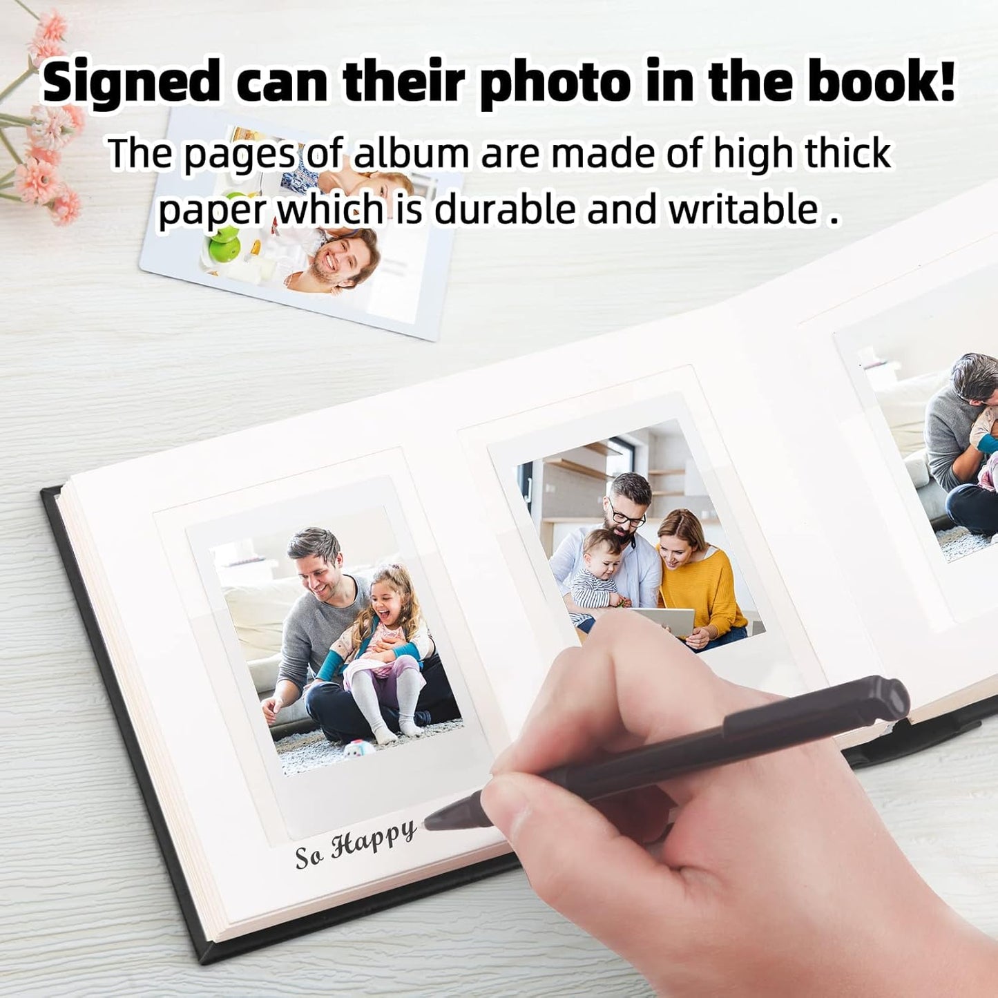 64 Pocket Mini Photo Album with Writing Space,Faux Leather Cover, Compatible with 2x3 Inch Polaroid Pictures and Fujifilm Instax Mini 12 11 9 99 8 7+ 40 Evo Instant Film(Black)