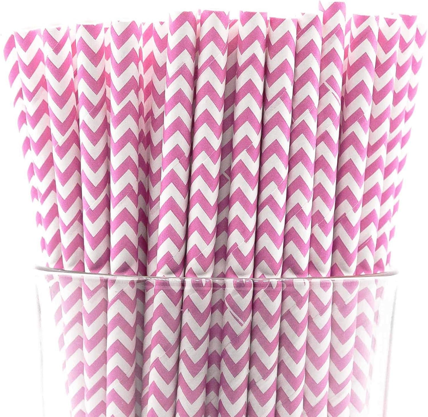 Pack of 150 Baby Pink Chevron Biodegradable 4-Ply Paper Drinking Straws (Compostable, Non-toxic, BPA-free)
