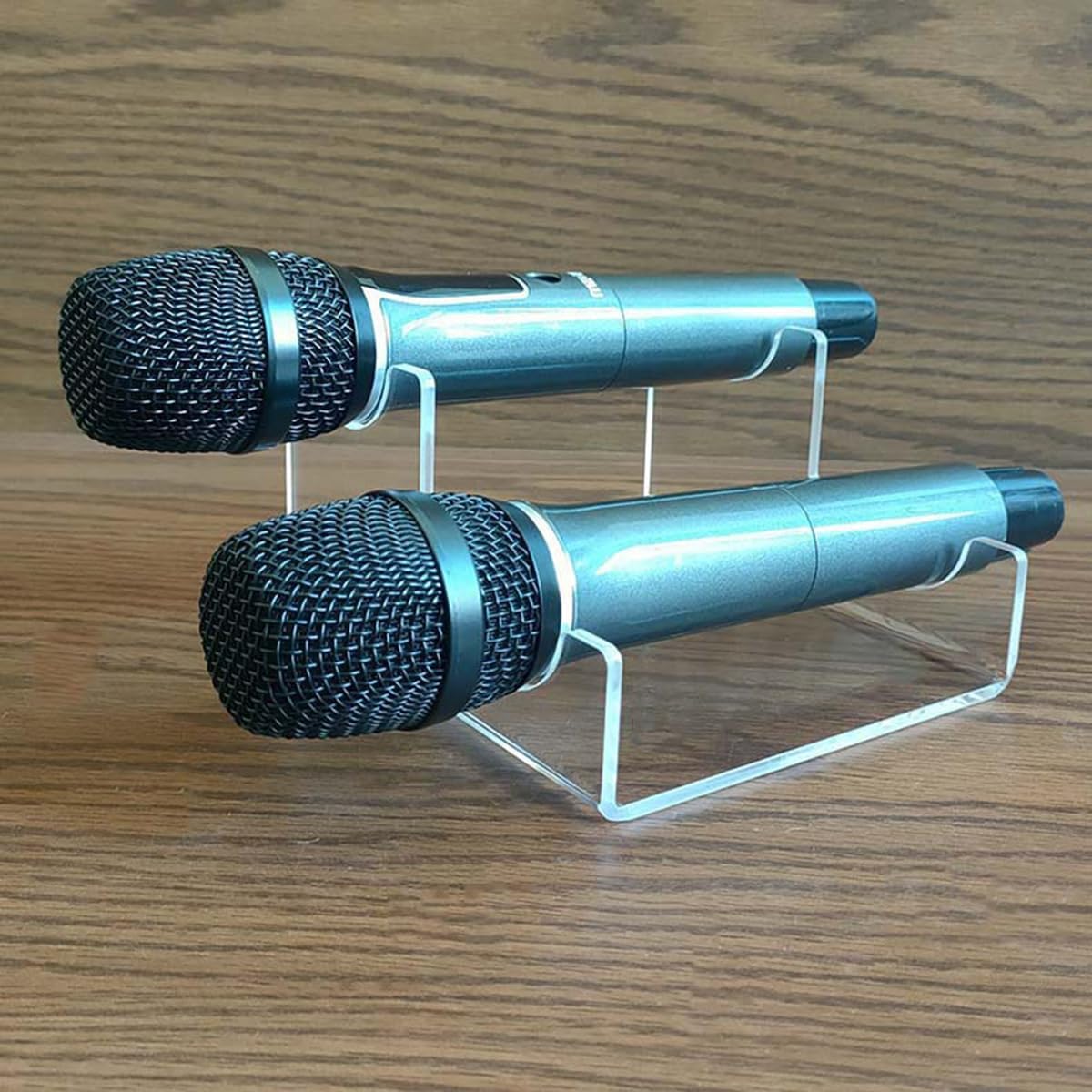 Microphone stand, transparent acrylic microphone base, microphone display stand Display Stand, Clear Desktop Holder for 2 Mics, Transparent Organizer Base