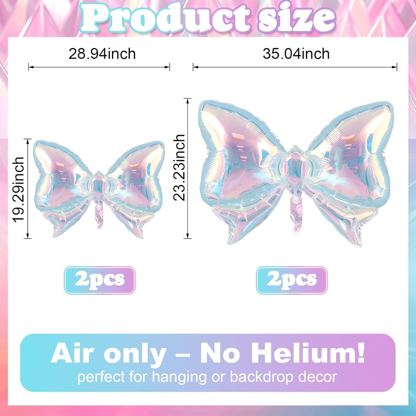 4Pcs Iridescent Foil Balloons, Iridescent Bow Foil Balloons, Rainbow Bow Holographic Clear Foil Balloon for Birthday Baby Shower Mermaid Rainbow Bachelorette Wedding Party Decorations