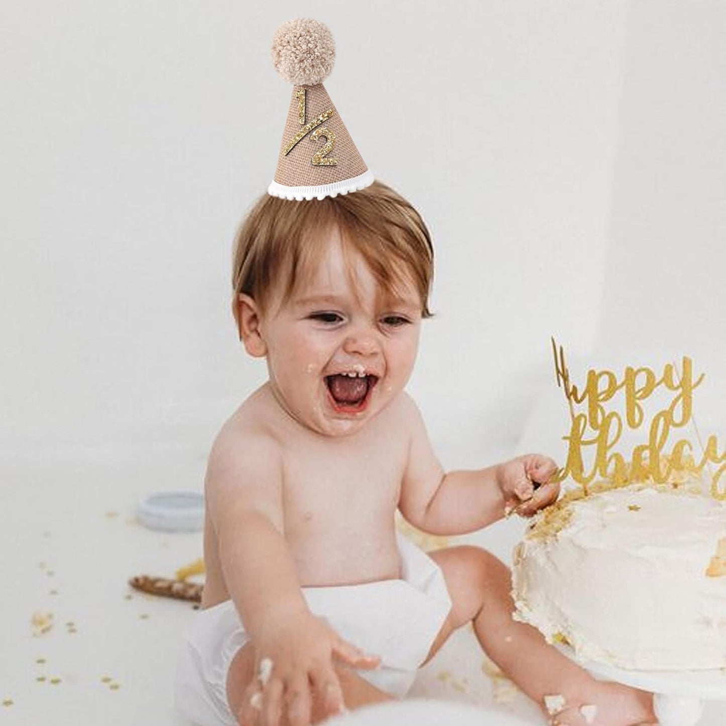 WAOUH Half Birthday Hat - Bow Cake Smash Crown for 6 Month Baby, Mini Photo Prop