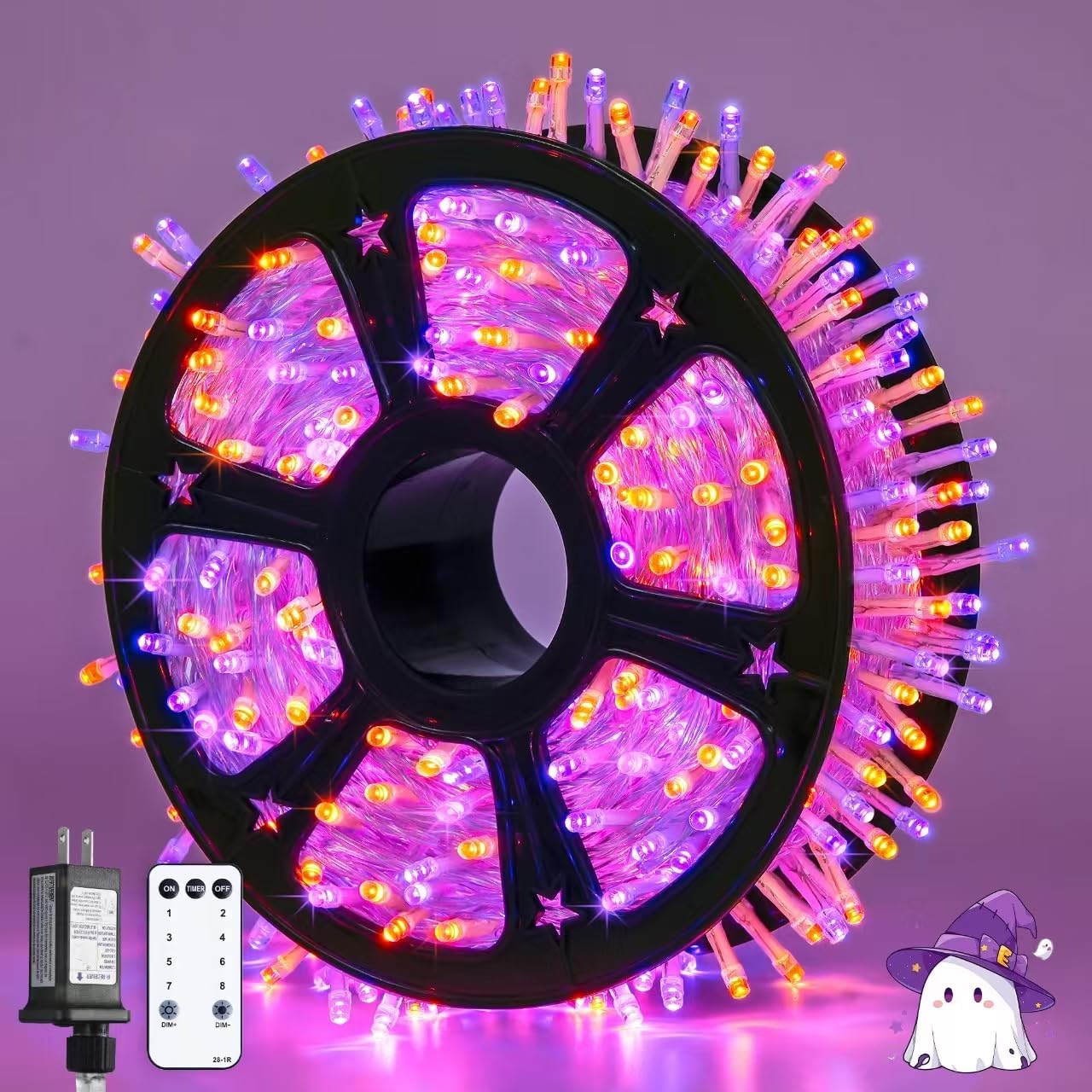 JMEXSUSS 163 FT 500 LED Halloween String Lights Indoor, Orange and Purple Halloween Lights Outdoor, 8 Modes Outdoor Waterproof Clear Wire Christmas String Light Plug in