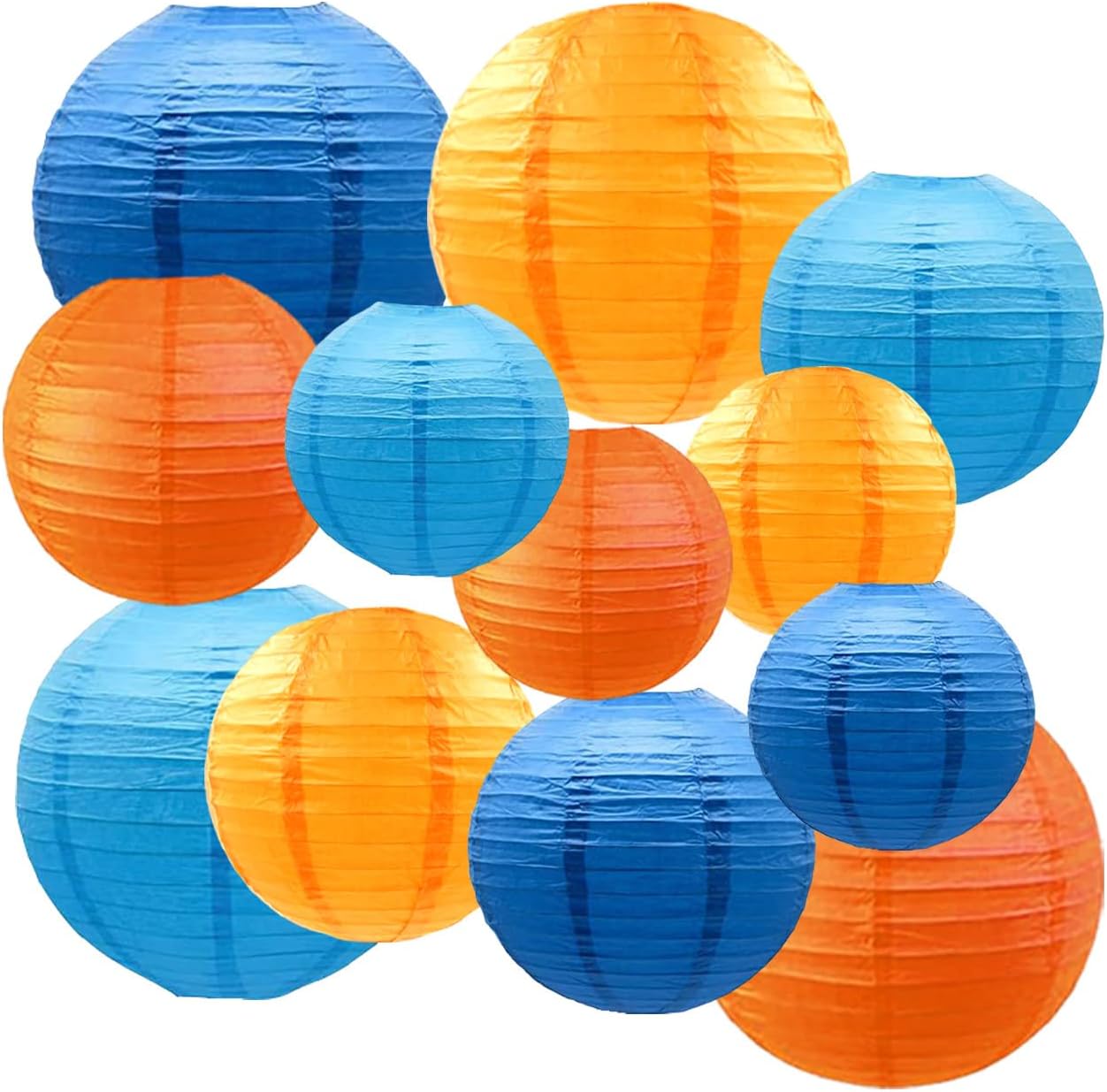 12pcs Orange and Blue Paper Lanterns,Hanging Paper Lanterns for Bridal Shower Rustic Boho Birthday Wedding Home Decor Party Decoration
