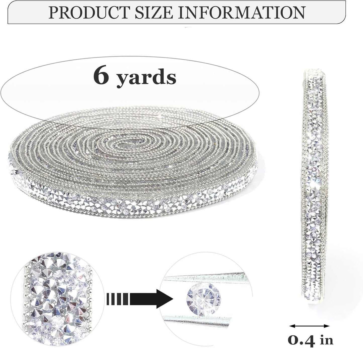 Rhinestone Ribbon 6 Yards Self Adhesive Rhinestone Strips Diamond Ribbon Sticker Crystal Roll Glitter Bling Rhinestones Tape for Crafting DIY Art Decoration (Silver,0.4 Inch)