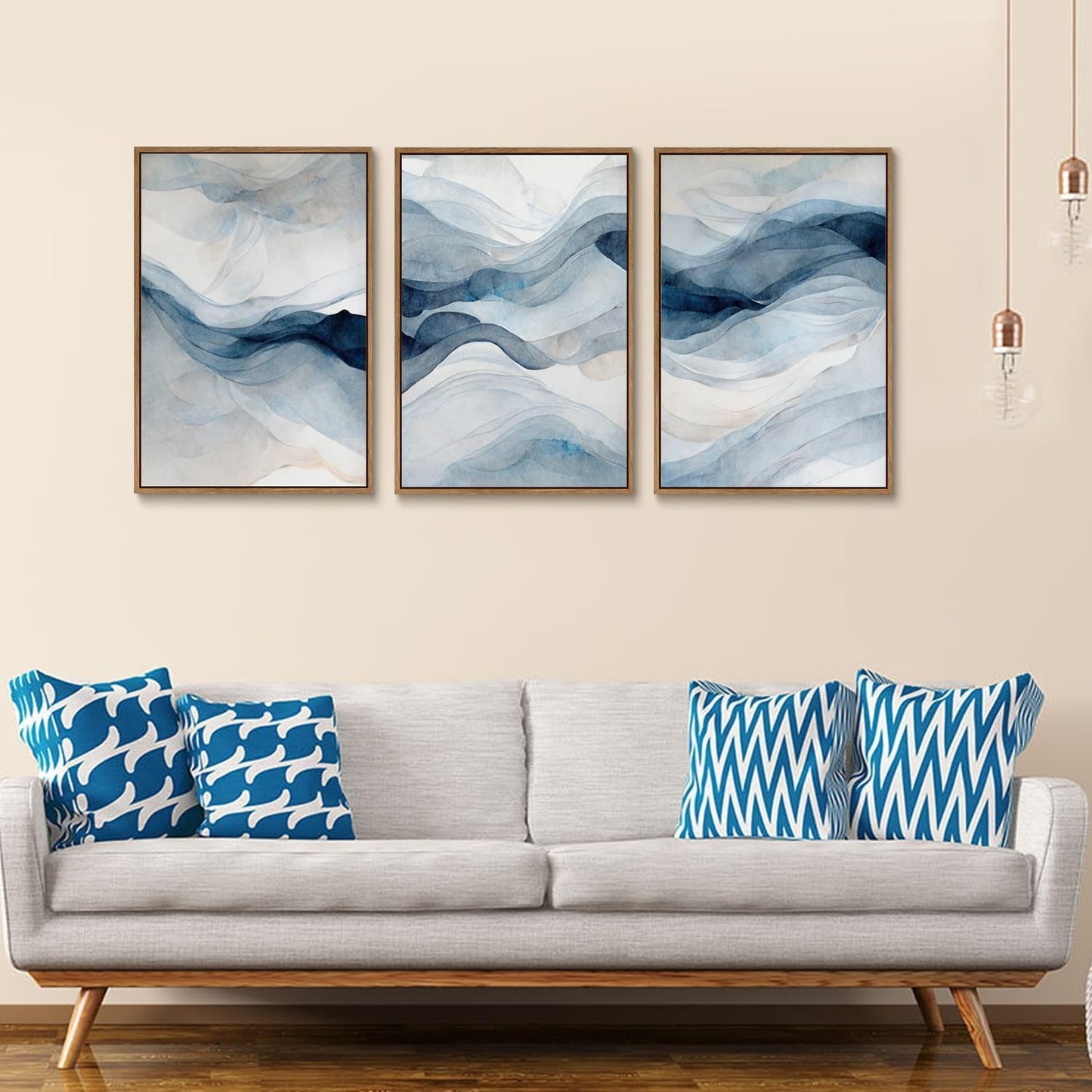 myusuar 3 Piece Large Abstract Framed Wall Art For Living Room, Smoke Texture Ink Navy Blue Canvas Wall Art Modern Minimalist Art Prints Wall Décor For Bedroom Office 12x16in
