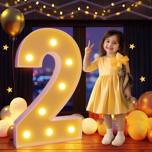Marquee Numbers 3 Feet Tall Large Light Up Numbers 2nd 12th 21st Two Fast Birthday Decorations Girl Boy Big Yellow Light Outdoor Anniversary Decorations Balloon Arch Kit Party Backdrop 2