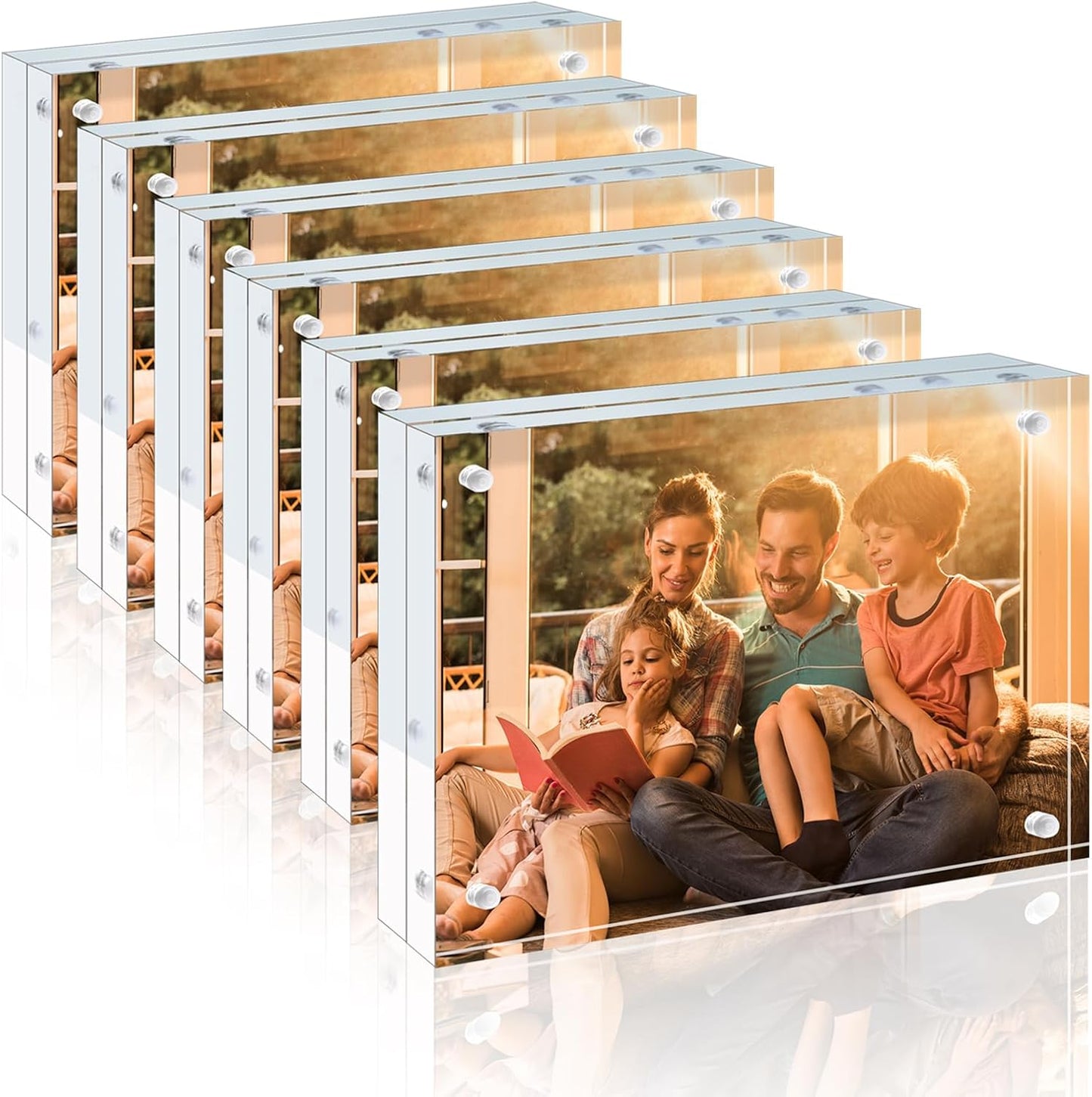 Egofine 6x8 Acrylic Frame 6 Pack, 20mm Thicker Frameless Clear Picture Frame, Double Sided Magnetic Picture Frame, Free Standing Desktop Display