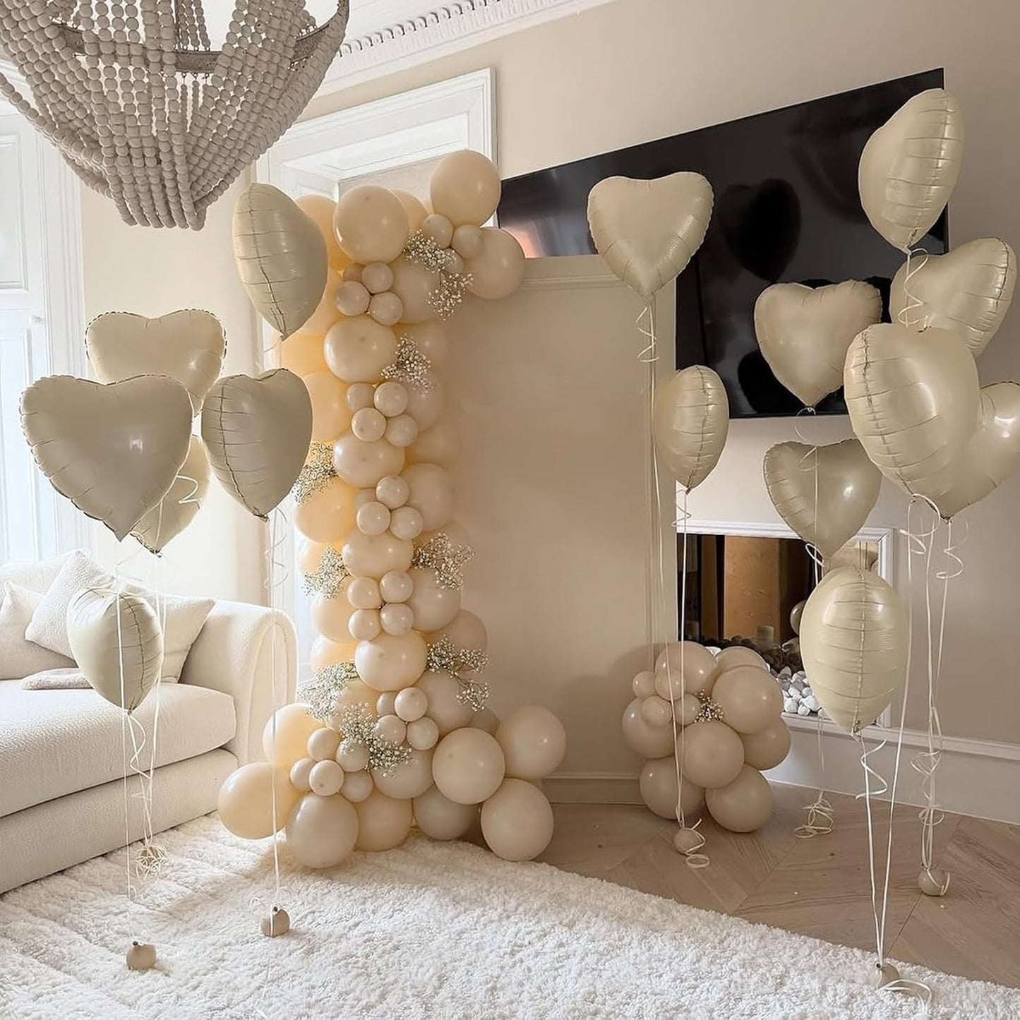 White Heart Balloons,10Pcs Cream White Foil Heart Shaped Balloons,18Inch Beige Helium Polyester Film Balloon for Valentines,Engagement,Birthday,Baby Shower,Wedding Party Decorations