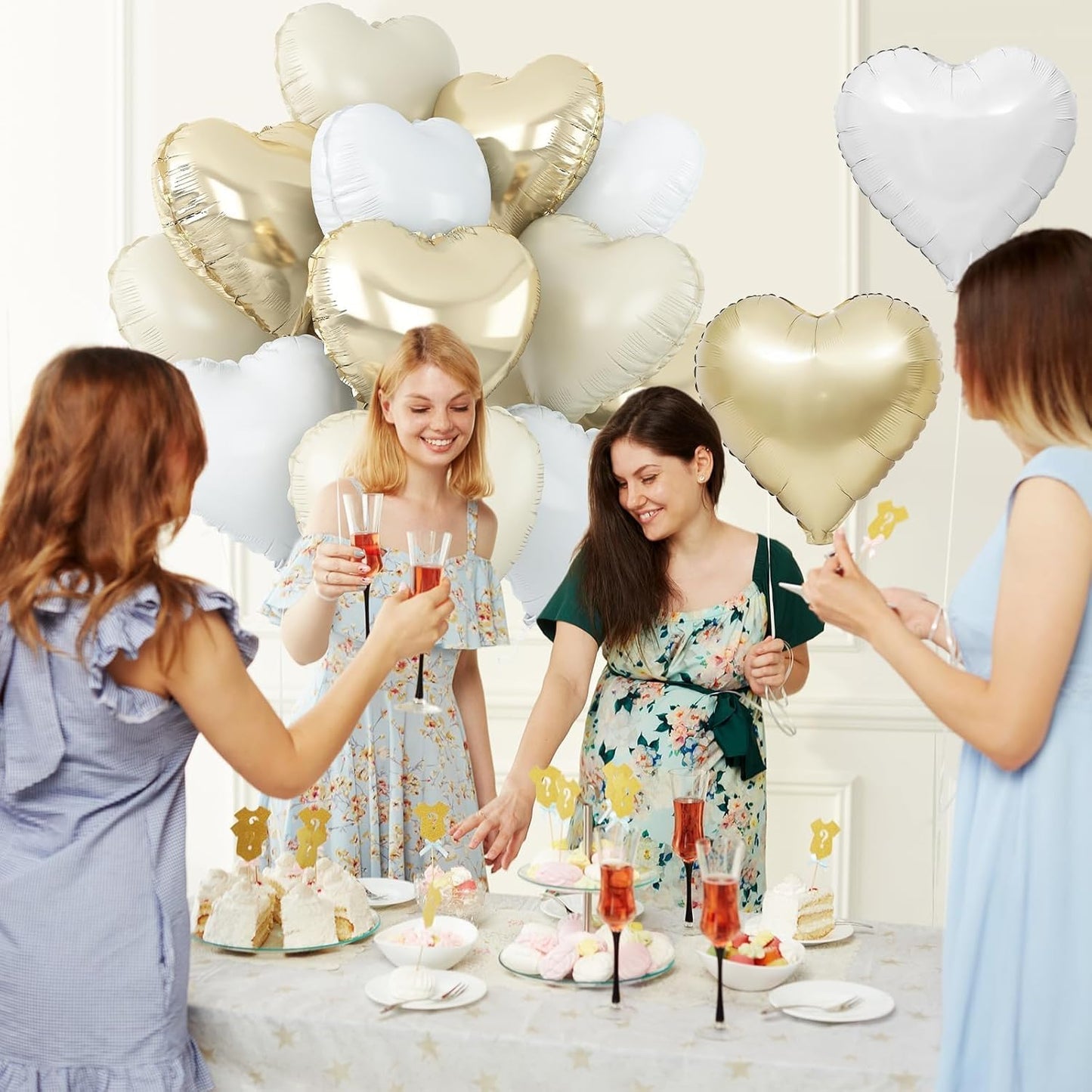 Cream White Heart Balloons,12Pcs Sand White Gold Heart Shaped Foil Balloons,18Inch Beige Helium Polyester Film Balloon for Boho Baby Shower Birthday Bridal Shower Wedding Party Decorations