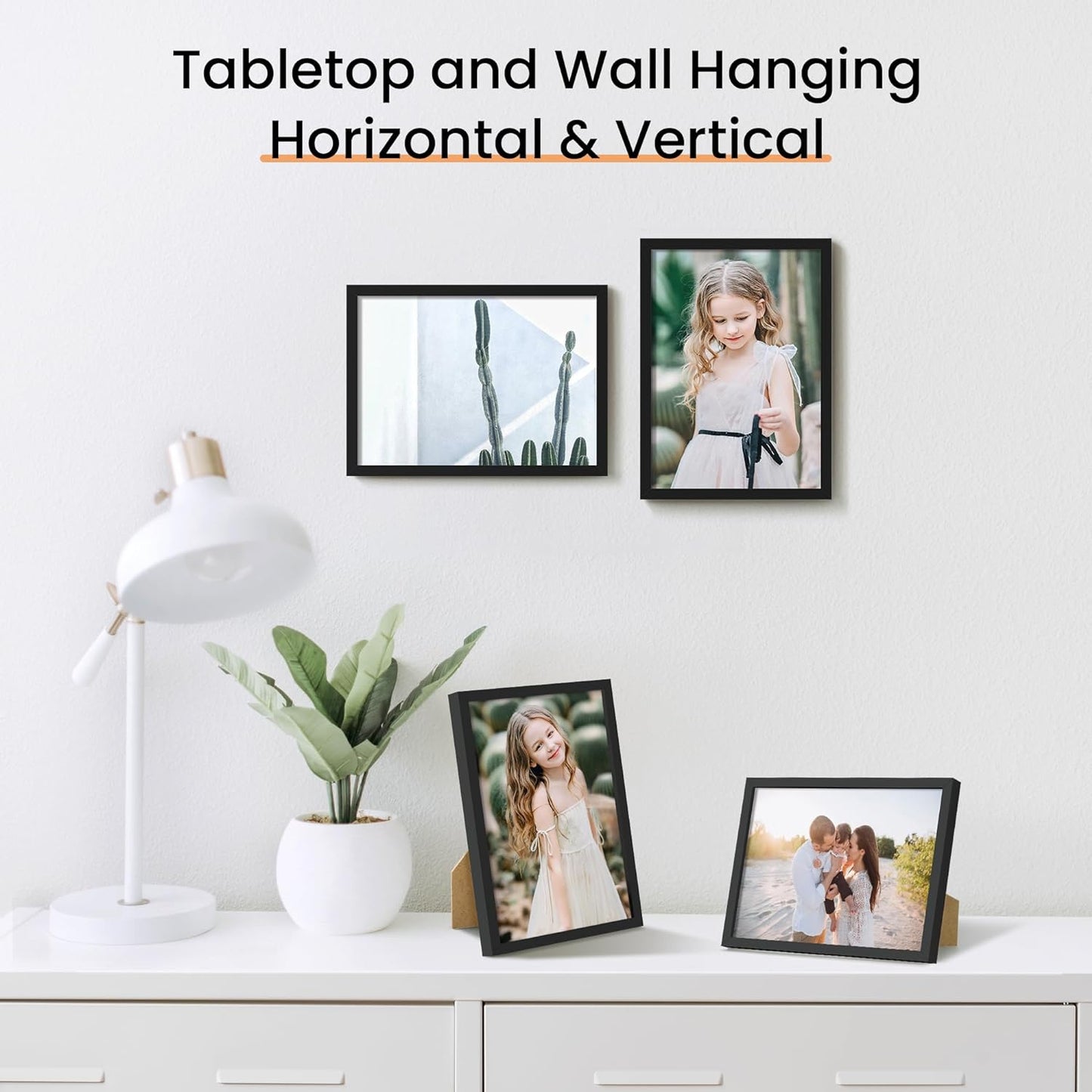 upsimples 5x7 Picture Frame Set of 3, Made of High Definition Glass for 5 x 7 Black Frames, Wall and Tabletop Display Thin Border Photo Frame for Home Décor