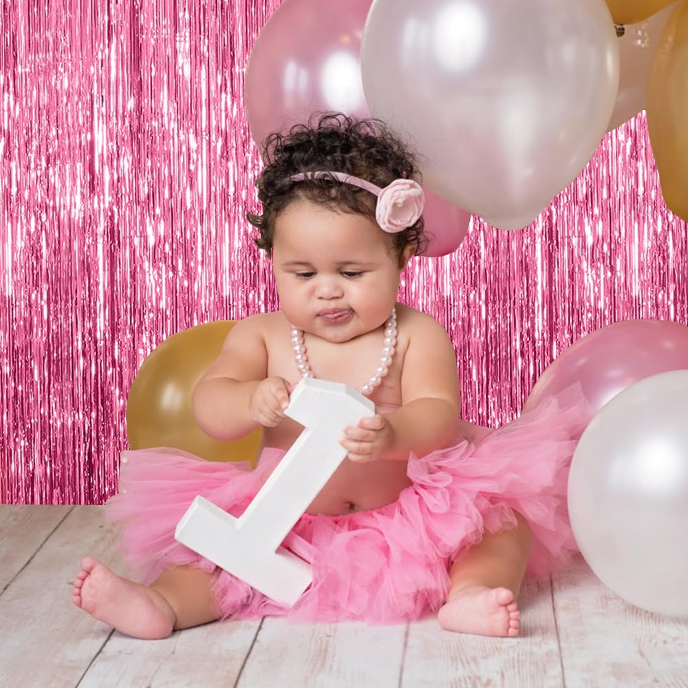 20 Pack Pink Backdrop Decorations - Tinsel Curtain Party Backdrop Foil Fringe Birthday Photo Booth Streamer Backdrop Pink Theme Bachelorette Graduation Decorations