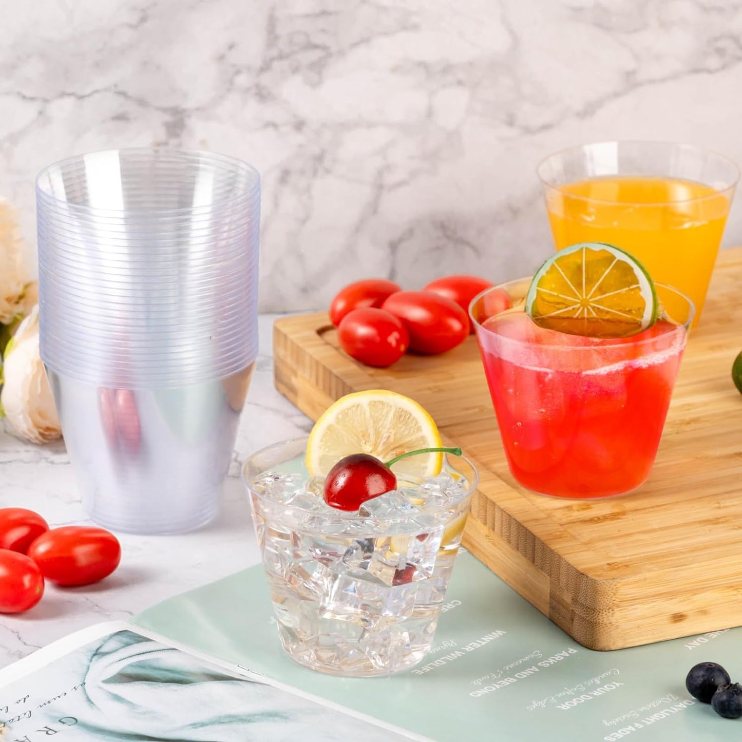 Goodluck 100PCS 9oz Clear Plastic Cups for Party, Disposable Clear Cups, Plastic Cocktail Glasses for Wedding Thanksgiving, Christmas, and