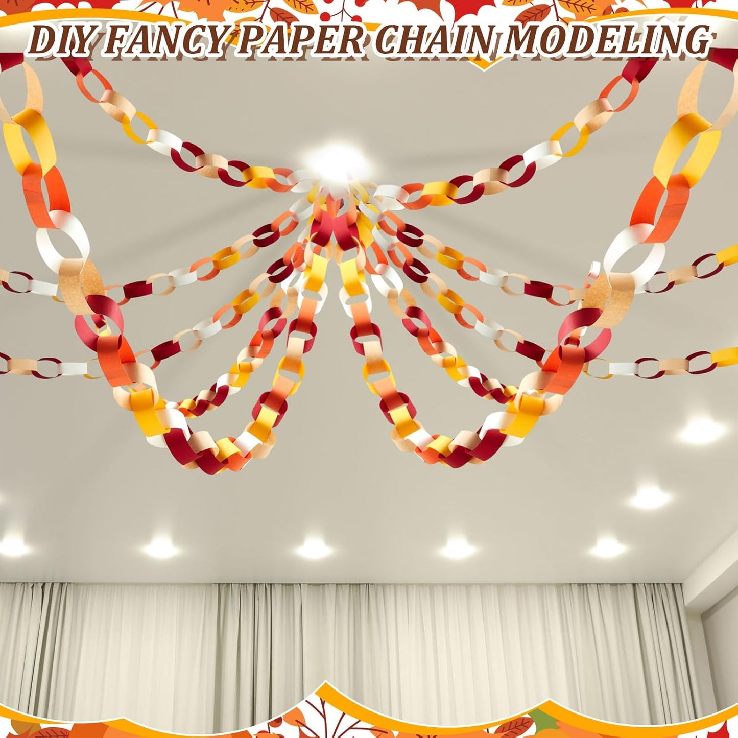 Lincia 600 Sheet Halloween Paper Chain Garland, Construction DIY Crafts Chain Strip for Fall Thanksgiving Party Decor, 1x8 Inch with Double Sided Tape (Thanksgiving)