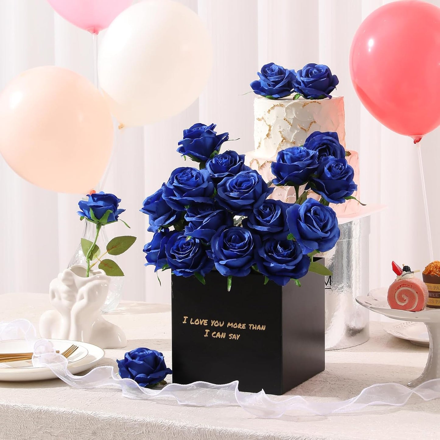 Tifuly Royal Blue Roses Artificial Flowers -12 pcs Realistic Single Long Stem Fake Silk Roses Bouquet for Party Home Wedding Centerpiece Office DIY Decor