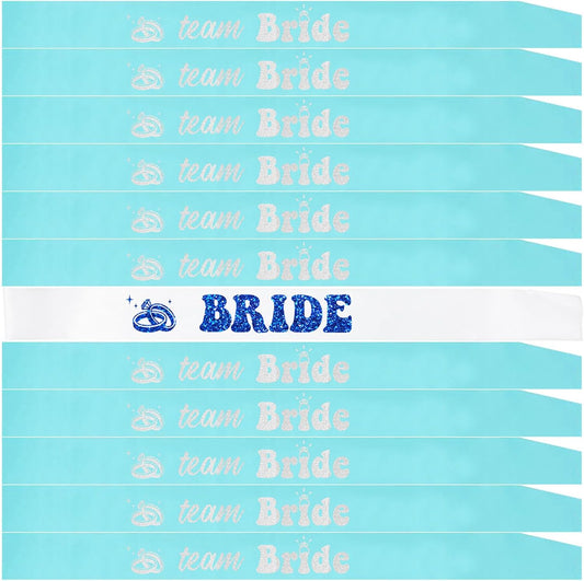 12 PCS Bride Sash Bachelorette Party Bride to Be Team Bride Sashes Maid of Honor Bridesmaid Sash for Bridal Shower and Hen Party Decorations Favors,Blue Silver
