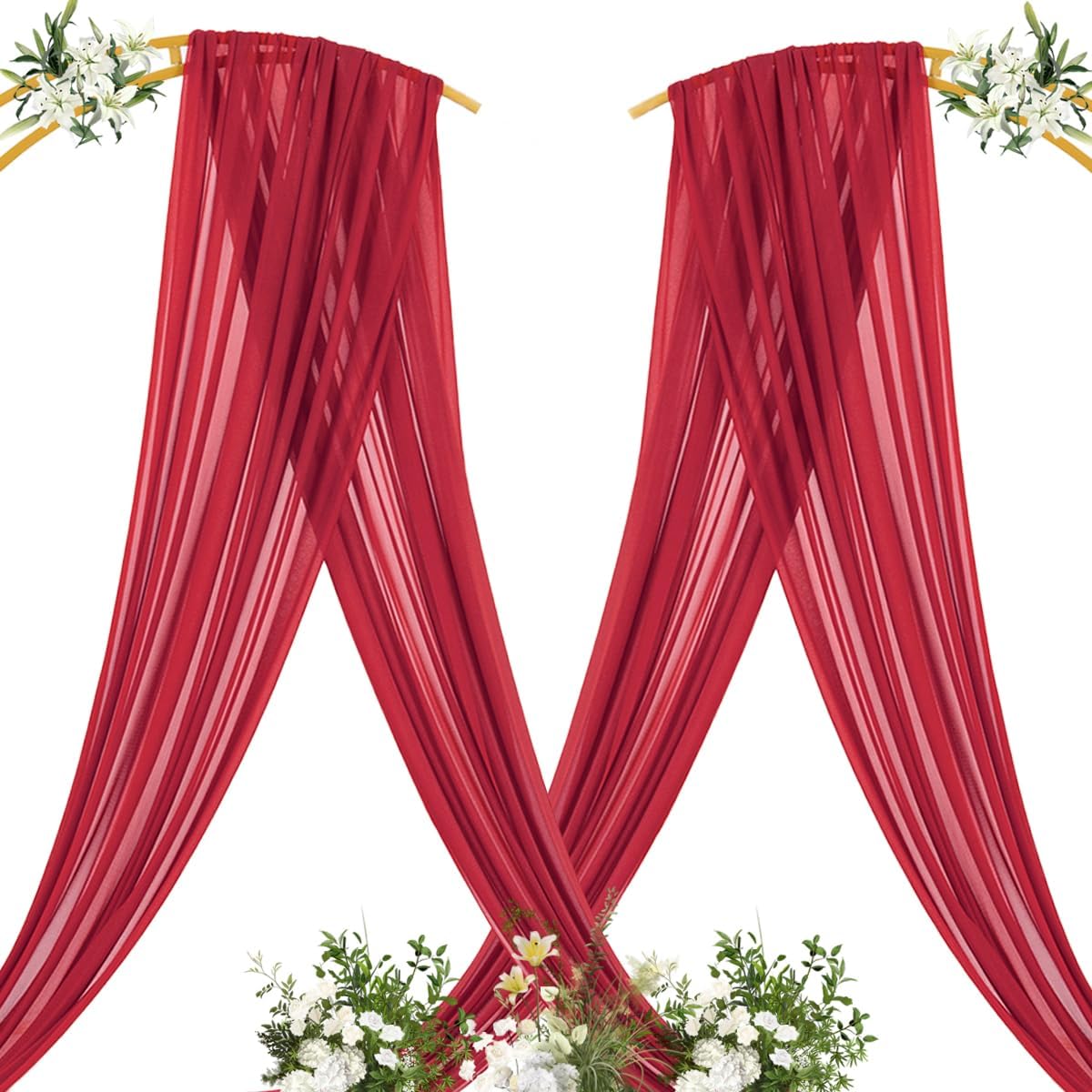 MLMC Red Wedding Arch Draping Fabric 1 Panel 29" x 20 FT Extra Long Gauze Drapes Sheer Backdrop Curtains 6.6 Yards Airy Outdoor Drapery Panels for Wedding Baby Shower Birthday Decor