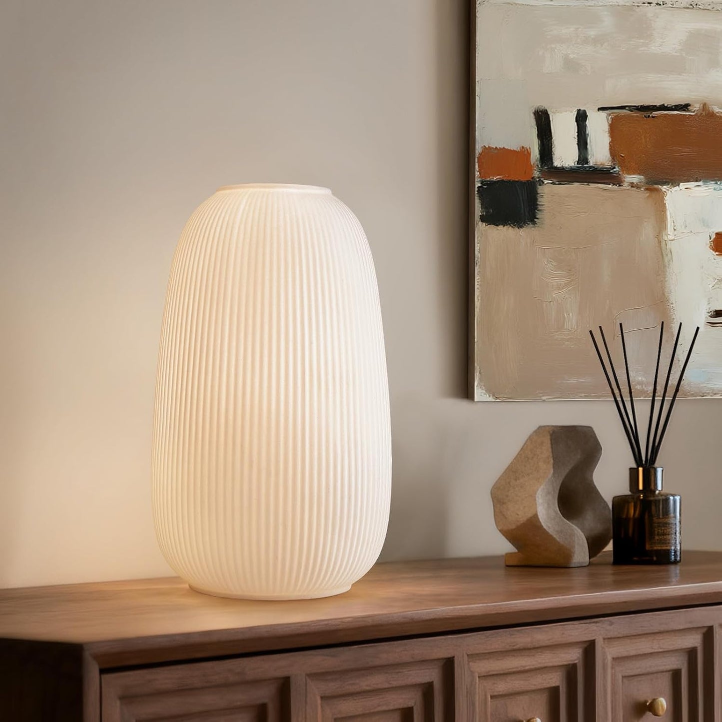 RONDURE 9.5" Modern Ceramic Table Lamp, Modern Bedside Lamps for Bedroom, Living Room and Nightstand, White Translucent Ceramic Shade, Warm Ambient Lighting, Home Decor