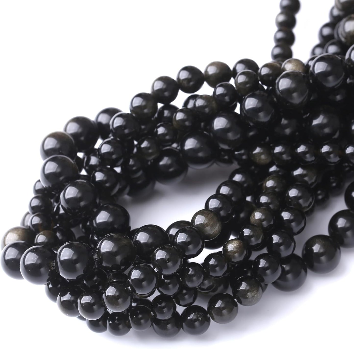Gold Obsidian Stone Beads for Jewelry Making DIY Craft Gemstone Beads Kit (8mm, 45pcs) Cosmic Crystal Pebbles for Bracelets, Necklaces, Home Decor