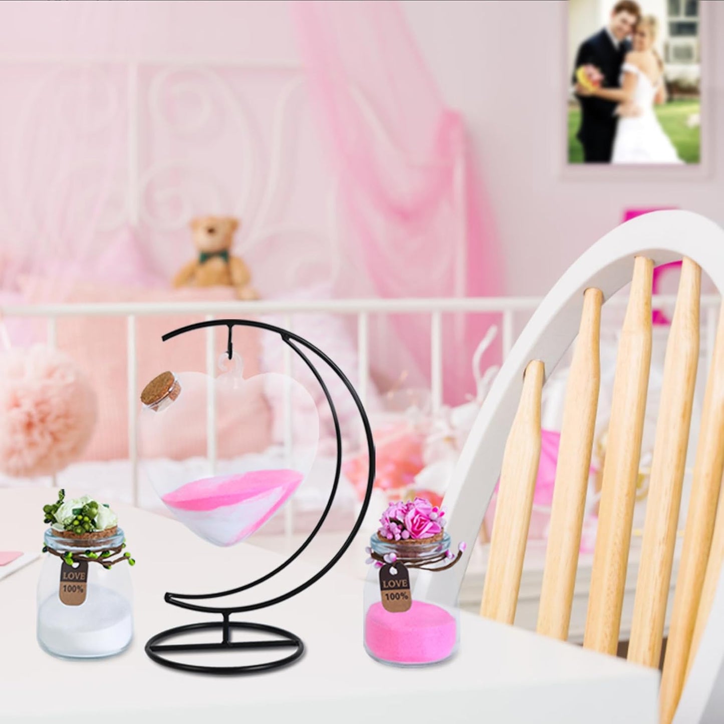 Mqiielle Wedding Unity Sand Ceremony Kit Include Moon Stand Love Bottle Cork 2 Ceremonial Vases with Flower Garlands Wedding Sand for Weddings Bridal Parties Valentine's Day