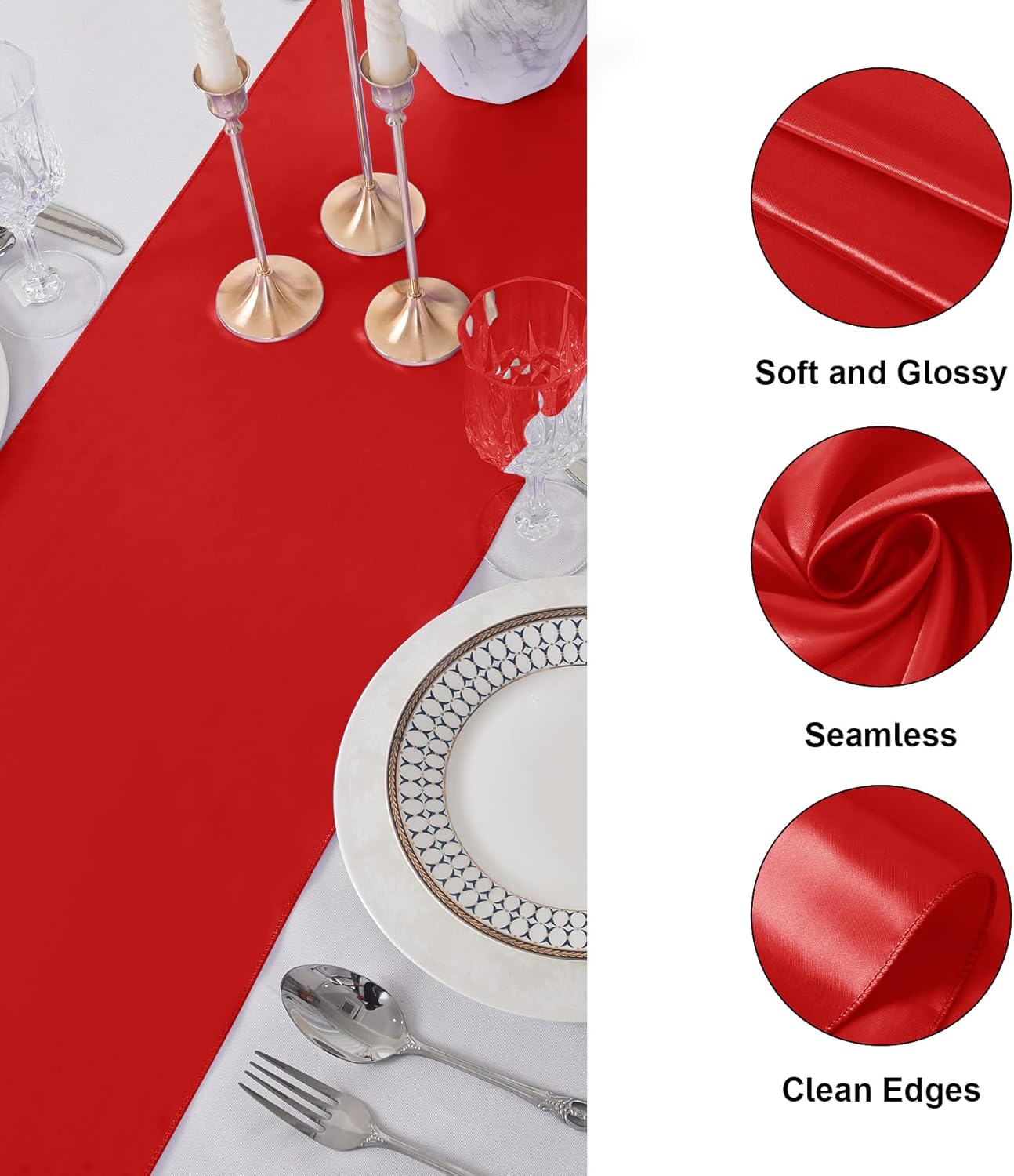 12Pack Table Runner 12 x 108 Inches Satin Silk Table Runner for Wedding, Birthday Party, Banquets, Graduations Decoration, fit Rectange and Round Table-Scarlet