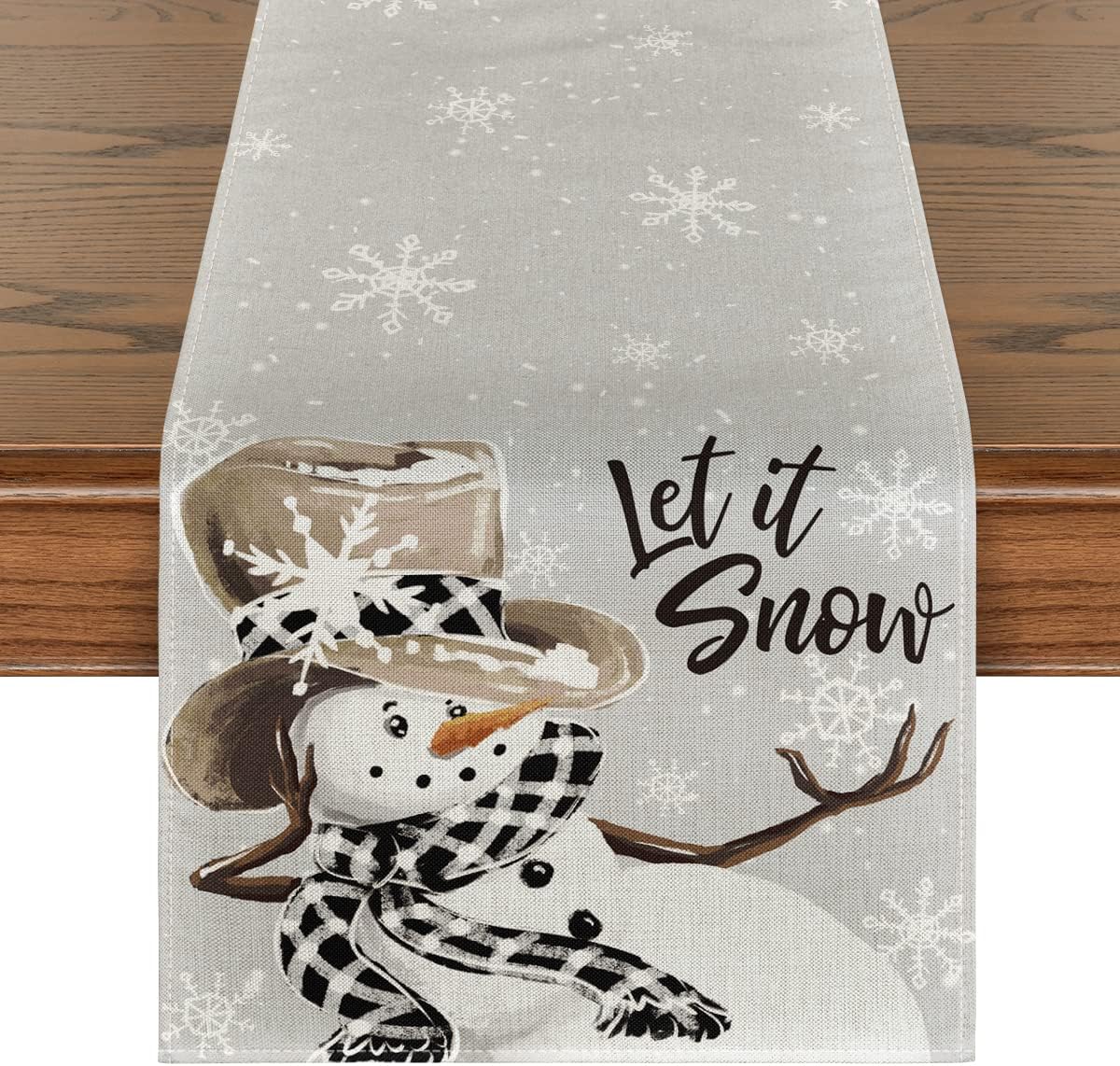 Artoid Mode Grey Snowman Snowflake Let it Snow Christmas Table Runner, Seasonal Winter Kitchen Dining Table Decor for Home Party Indoor 13x36 Inch