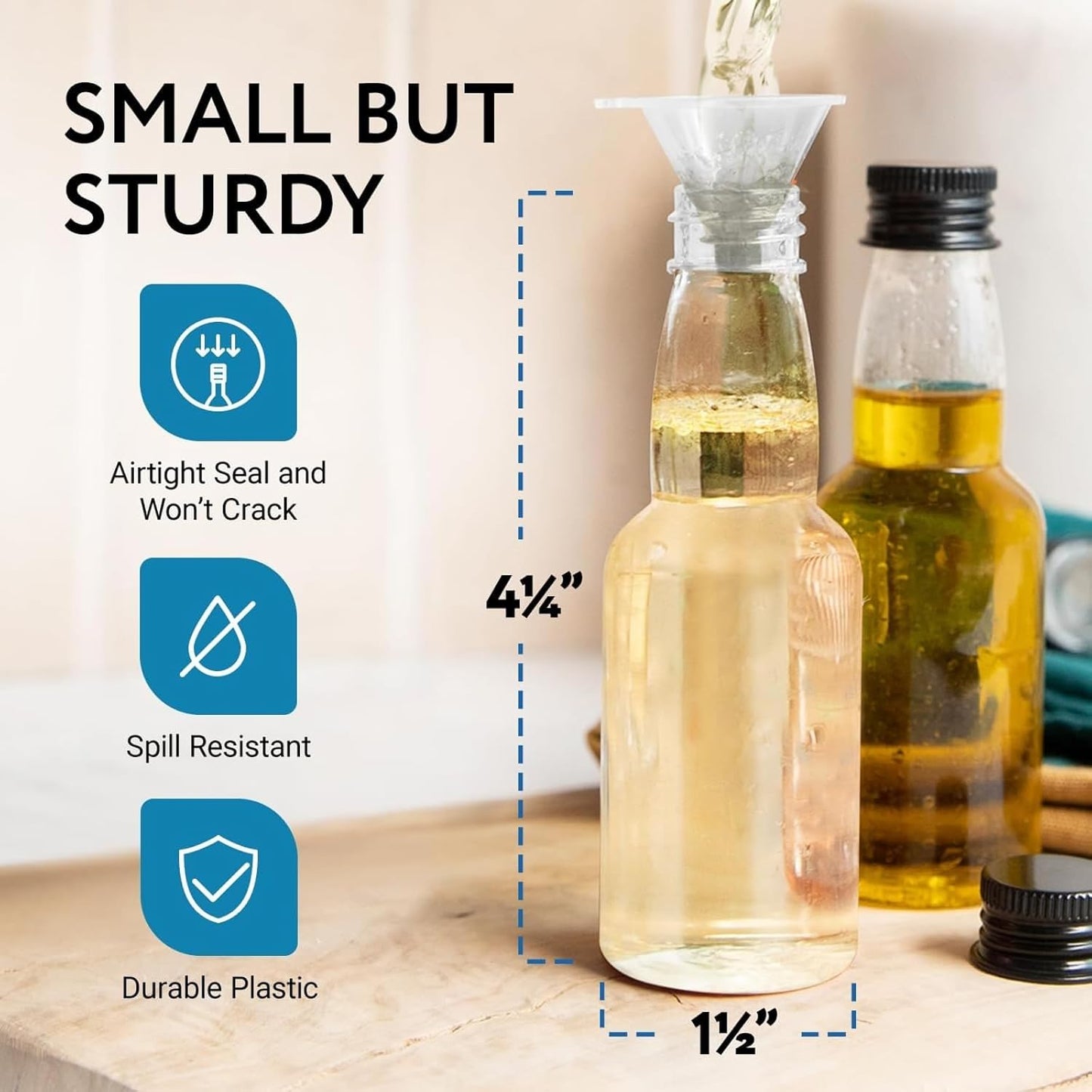 IMPRESA Mini Plastic Bottles - 75ml (2.5oz), Clear, 50-Pack - Liquor Containers with Airtight Caps, Reusable & Dishwasher Safe