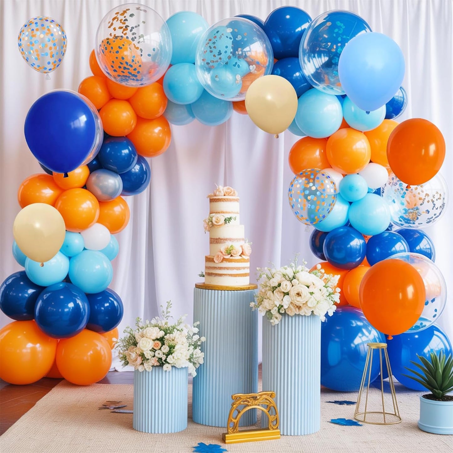 Blue and Orange Balloons Set, 50PCS 12 Inch Confetti Balloon Orange Dark Light Blue Apricot Nude Party Balloons Latex Helium for Boys Kids Baby Shower Graduation Wedding Blue Birthday Party Decoration