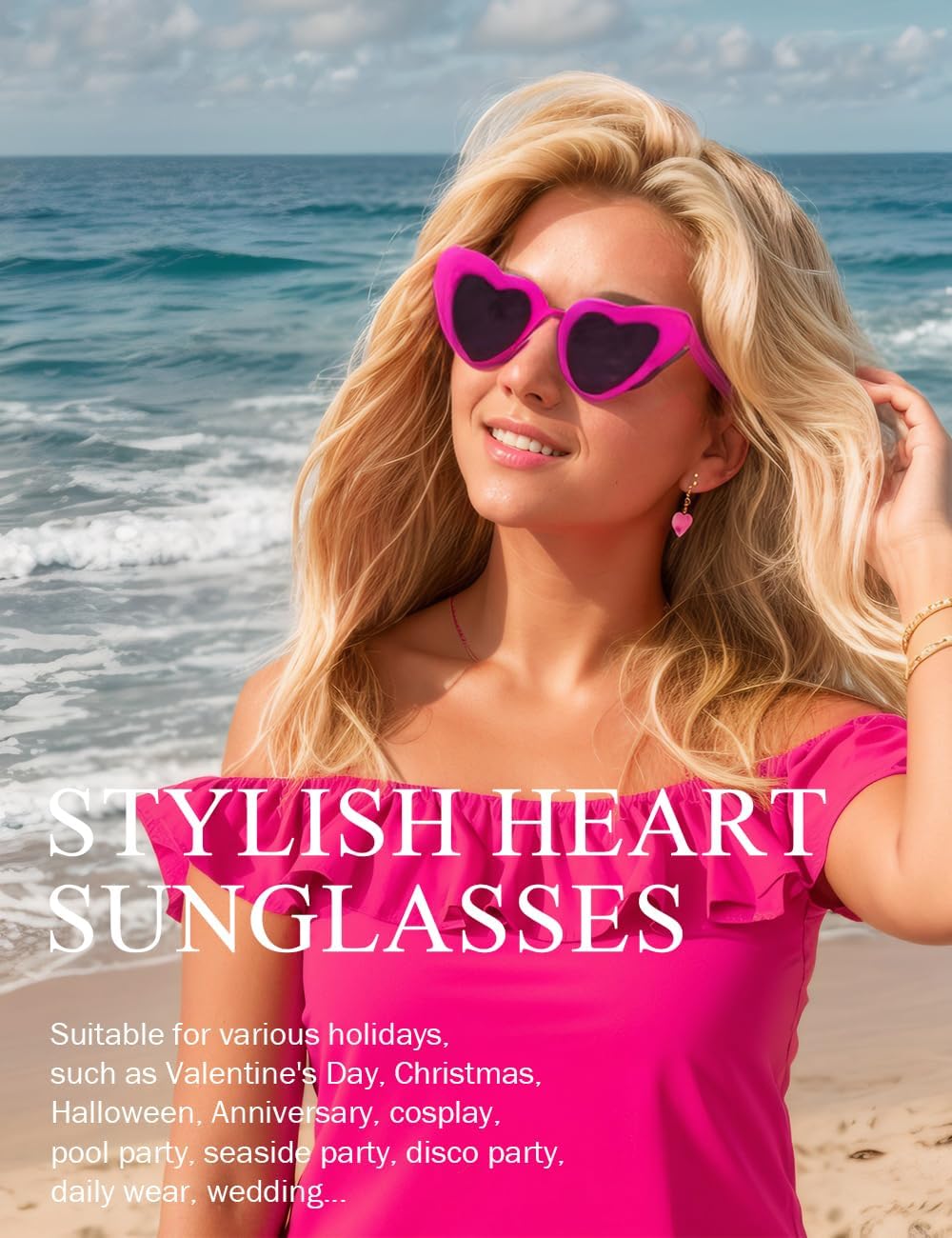 8 Pack Heart Sunglasses Vintage Cat Eye Heart Glasses Retro Bachelorette Bride Sunglasses Bulk for Women