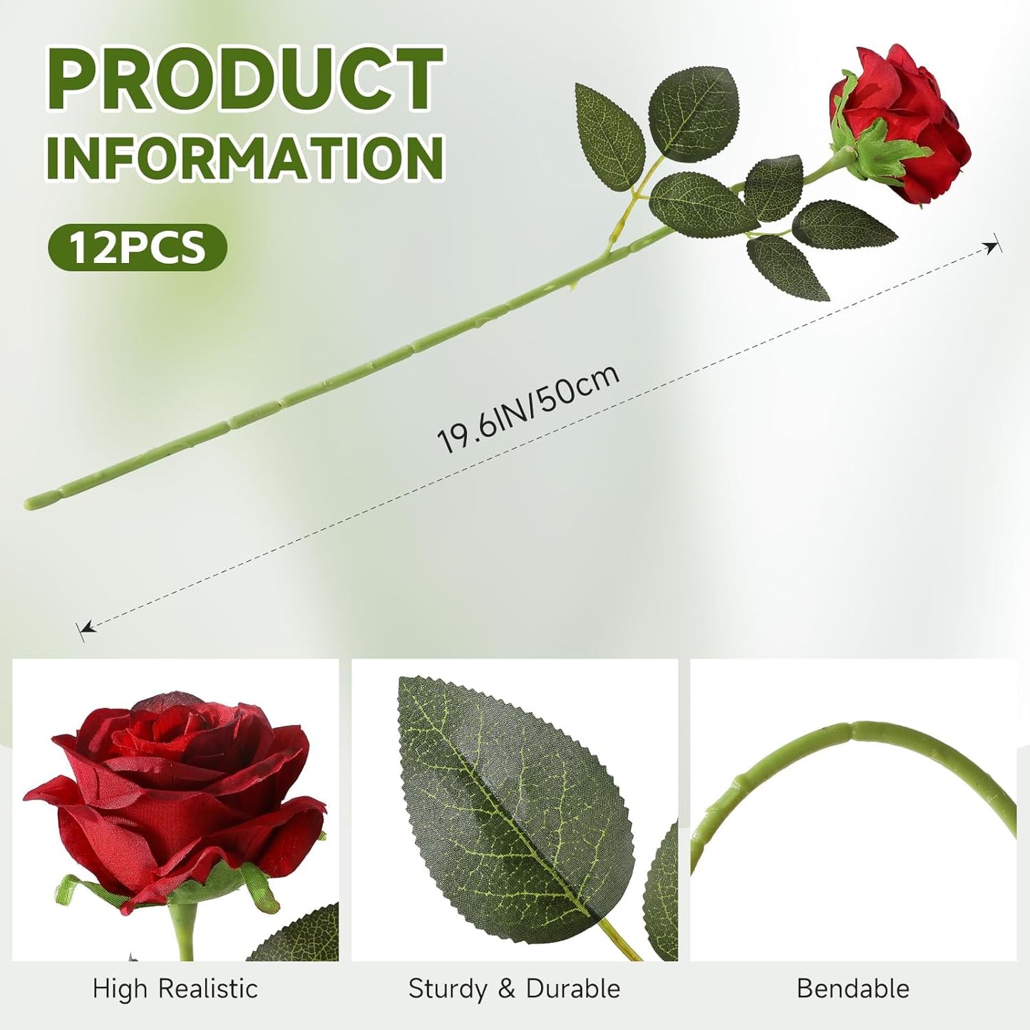 Tifuly 12pcs Red Roses Artificial Flowers,Realistic Long Stem Fake Silk Roses Bouquet for Party Home Wedding Centerpiece Office DIY Decor（Burgundy）