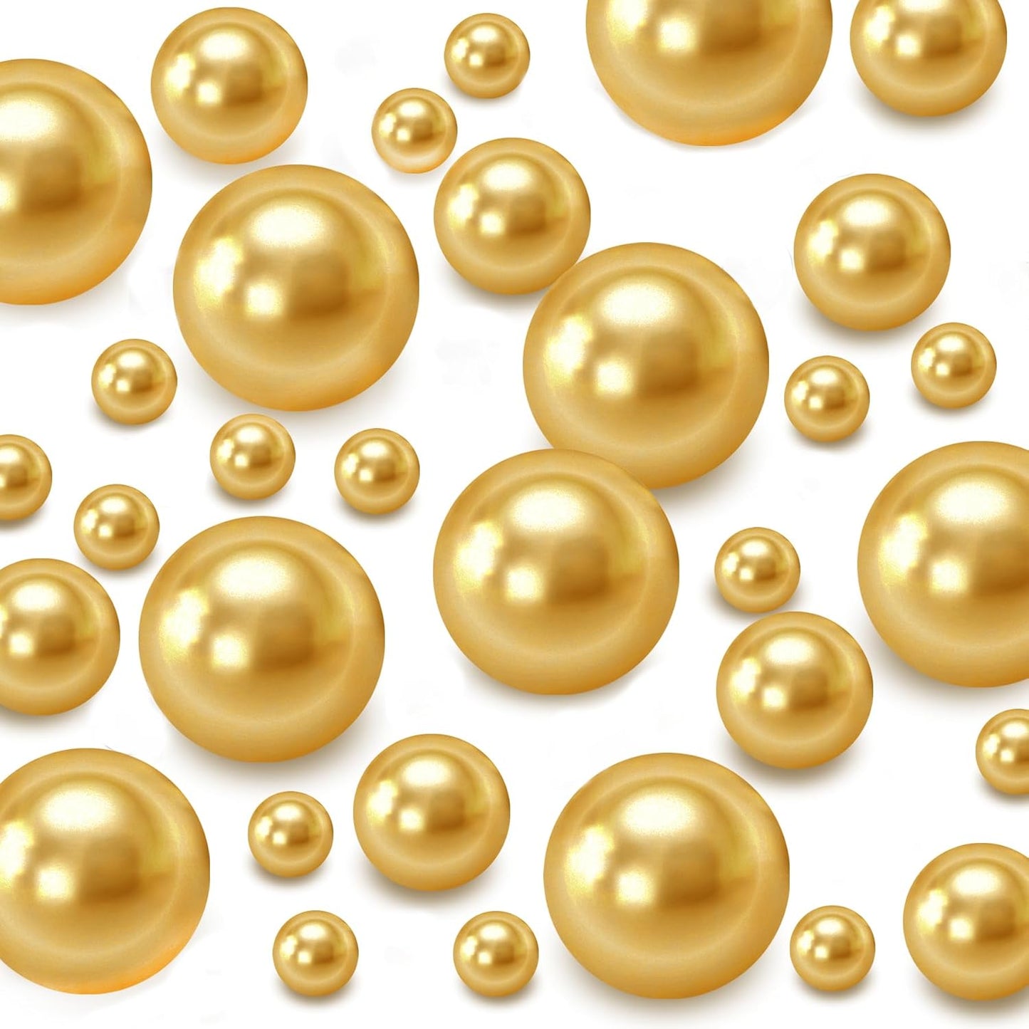 120 PCS 8/14/20mm No Hole Polish Pearl Beads for Centerpiece, Gold Beads Decorative Vase Fillers, Plastics Pearls for Vases, Table Scatters, Wedding Party Decor