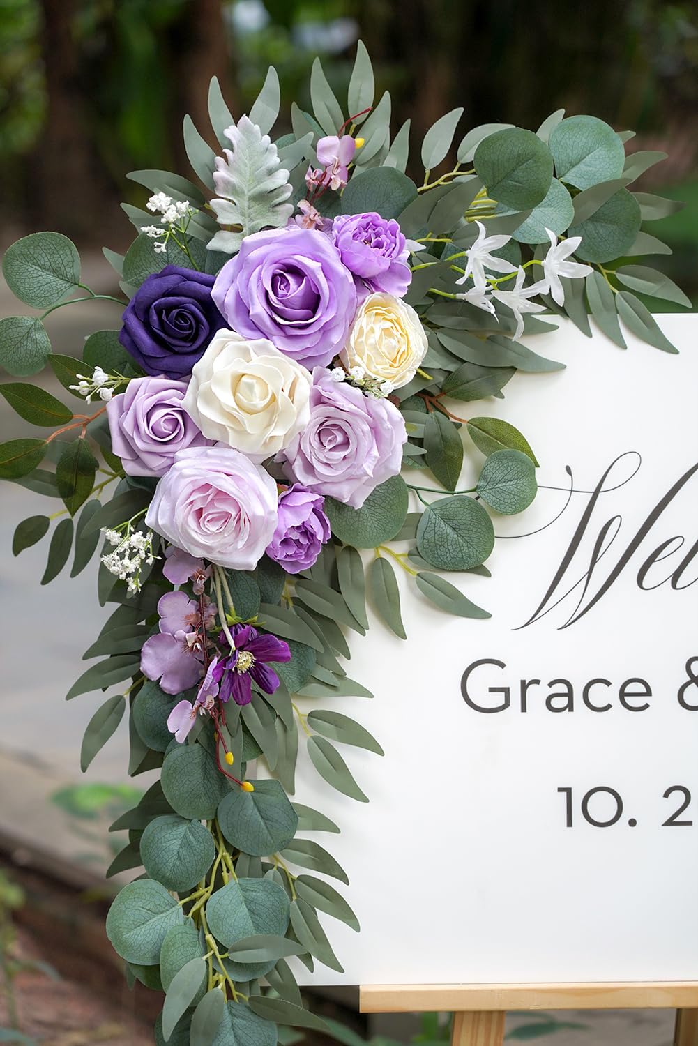 Faux Flower Swag Set of 2 for Wedding Welcome Signs Floral Decorations, Purple Wedding Arch Flowers for Wedding Ceremony (Lilac & Purple & Cream)