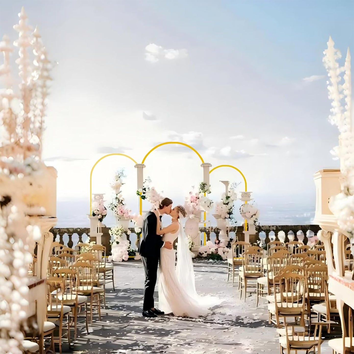 Bazen Wedding Arch Backdrop Stand 6FT, 5FT, 4FT Set of 3 Metal Arch Backdrop Stand with White Arch Cover for Birthday Party Wedding Ceremony Bridal Baby Shower Banquet Party Event Decor