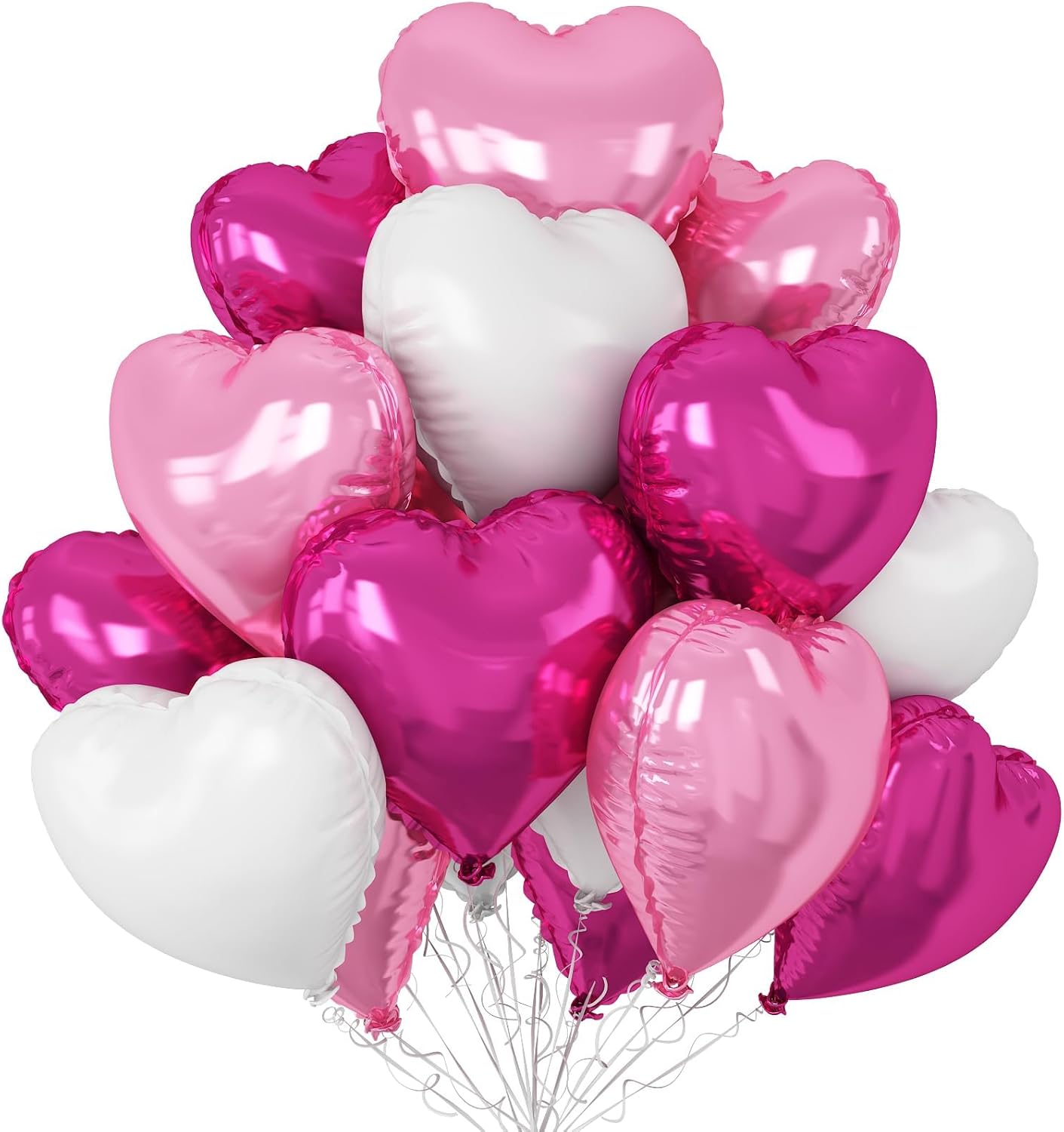 Hot Pink White Heart Balloons,12Pcs 18 Inch Light Pink Helium Foil Love Heart Shaped Balloons for Bridal Wedding Engagement Party Anniversary Birthday Baby Shower Valentines Day Decorations