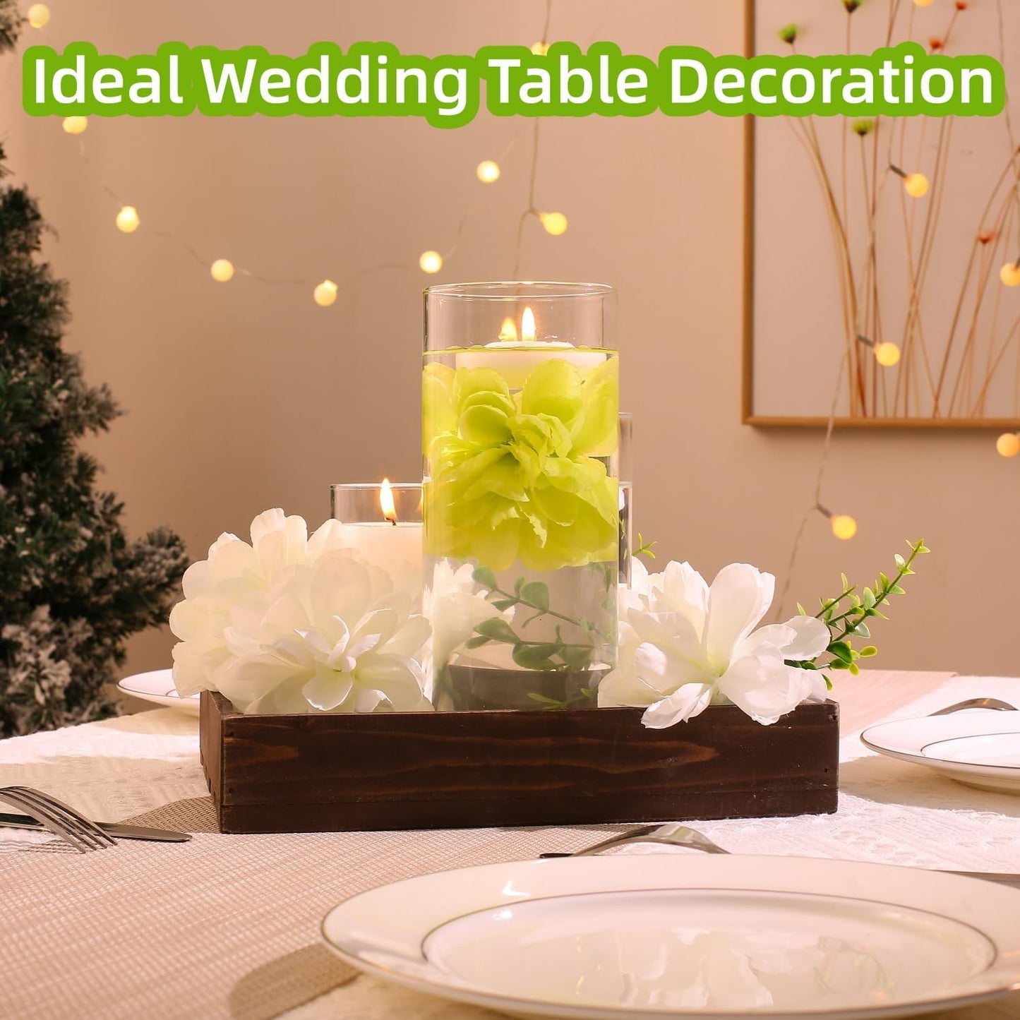 24 Pcs Floating Candles for Centerpieces and Floating Flowers Artificial Flowers Head Vase Filler for Party Home Table Wedding Centerpieces Decoration (Green)