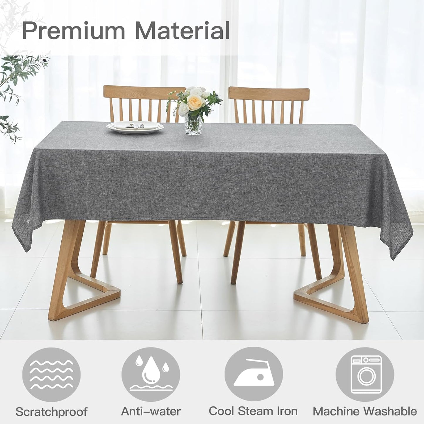 maxmill Rectangle Linen Textured Tablecloth Waterproof Spillproof Wrinkle Free Washable Fabric Table Cloth Kitchen Dining Tabletop Decoration Table Cover for Holiday Party, 52 x 70 Inch, Dark Grey