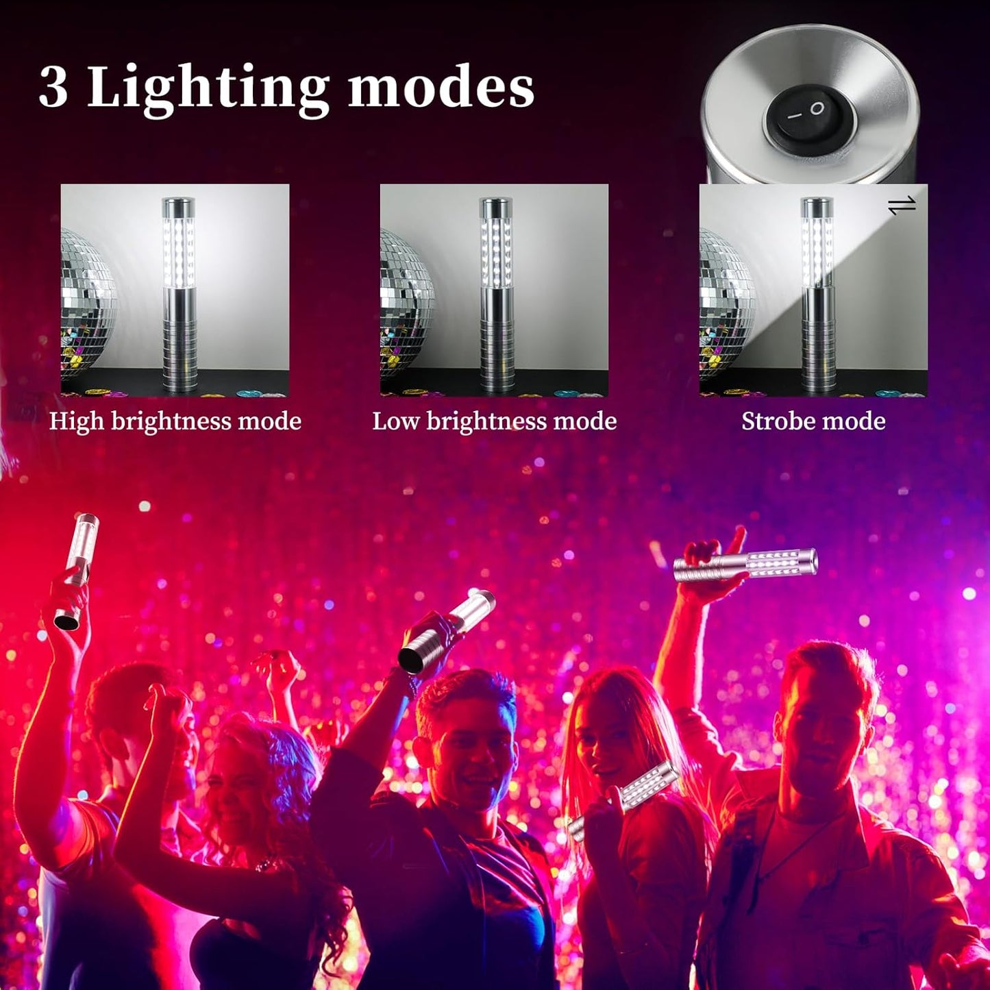 4 Pieces LED Strobe Baton Light Rechargeable Bottle Service Sparklers Stick Reusable Champagne Bottle Handheld LED for Club Stage Nightclub Party Concert Event Bar Outdoor - Silver