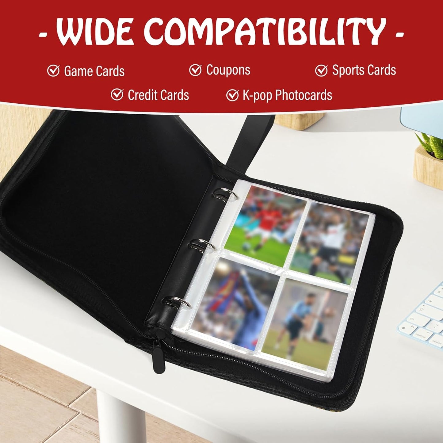 Madrigal Trading Card Binder 4 Pocket,400 Pockets Card Holder with 50 Removable Sleeves,Trading Card Albums for Game Cards,Premium Card Book, Game Cards & Sports Cards Red/White