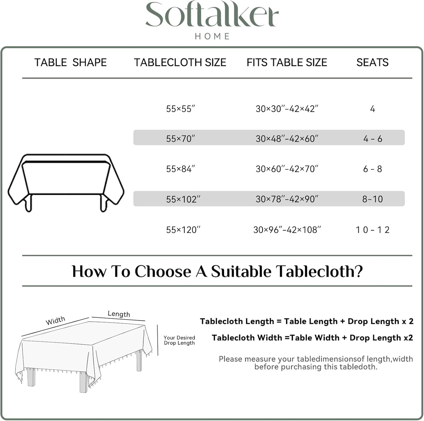 Softalker Checkered Tablecloth Rectangle, Heavy Weight Linen Gingham Christmas Table Cloth with Tassel, Washable Wrinkle Free Buffalo Plaid Table Cover for Dining/Party/Home - 55 x 84 Inch, Sage