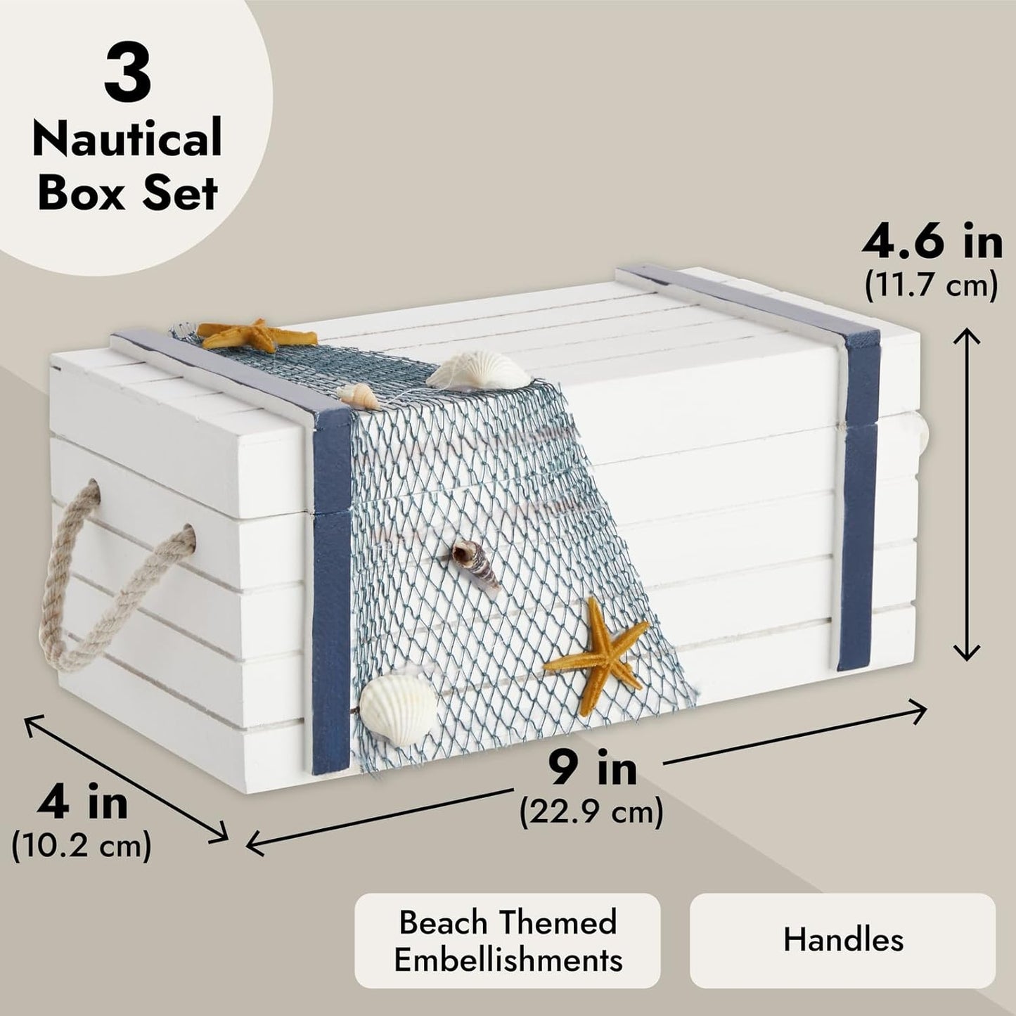 Juvale Nautical Wooden Jewelry Box Set - Jewelry Storage & Nautical Decor Boxes with Lids - Coastal Decor Table Centerpiece