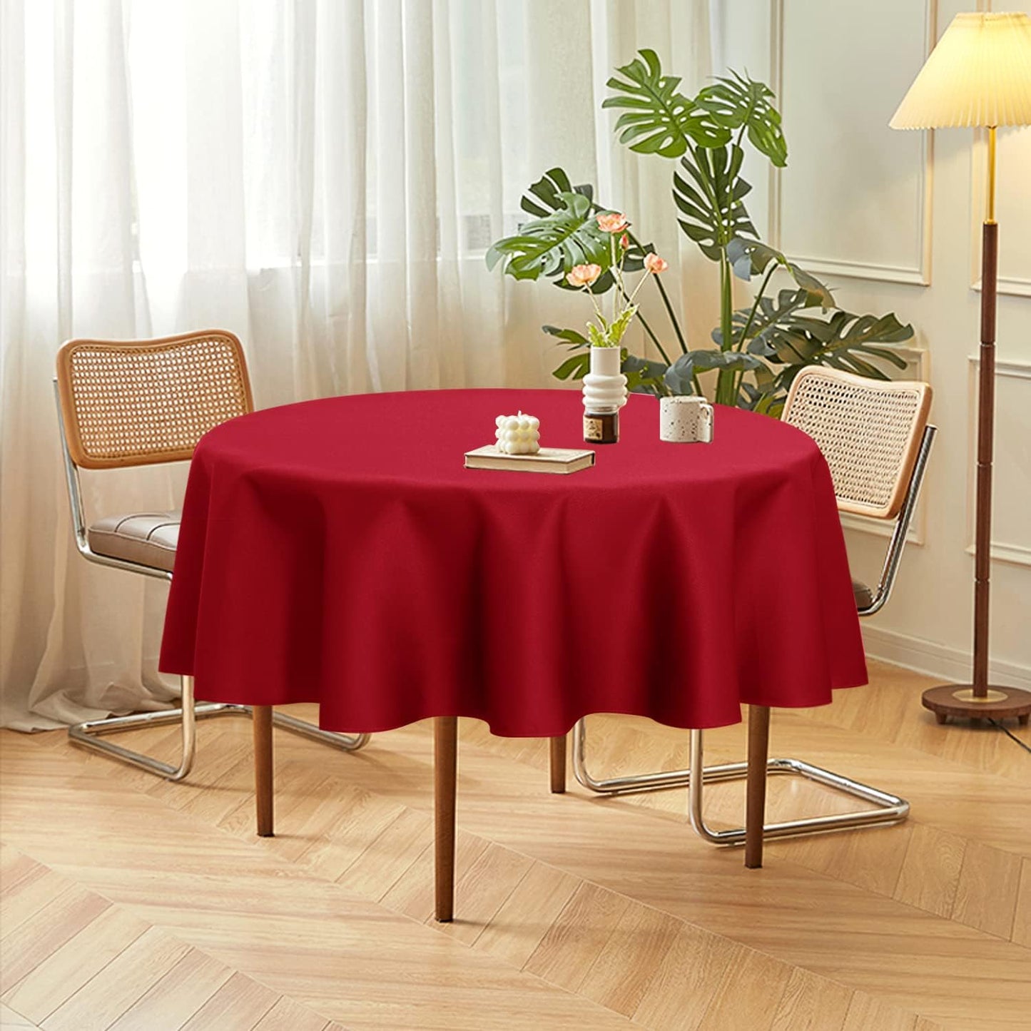 sancua 2 Pack Round Tablecloth 60 Inch Red, Stain and Wrinkle Resistant Table Cloth - Washable Polyester Table Cover for Dining Tables, Buffet Parties and Camping