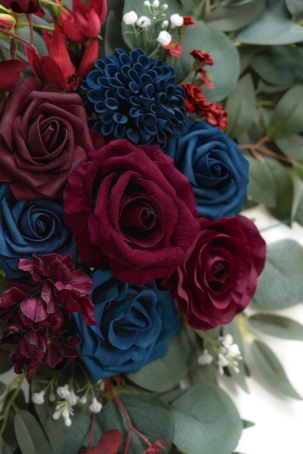 Navy and Burgundy Flower for Wedding Welcome Signs Decorations, Artificial Burgundy Wedding Arch Flowers for Wedding Ceremony (Set of 2)