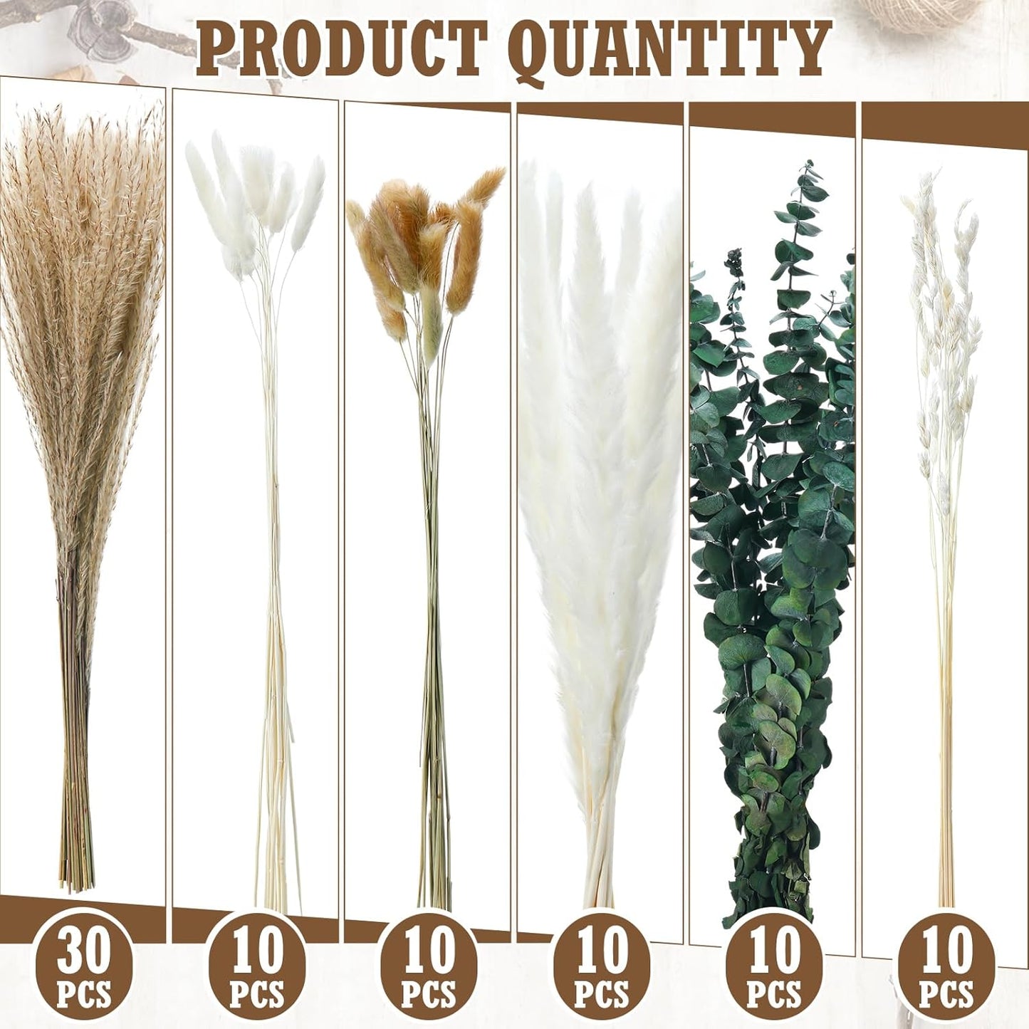10 Set Dried Pampas Grass Centerpiece for Wedding 10 Clear Glass Jars 10 Artificial Roses 80 Dried Pampas Grass with Rope for Baby Shower Rustic Bridal Party Farmhouse Decoration(Pink)