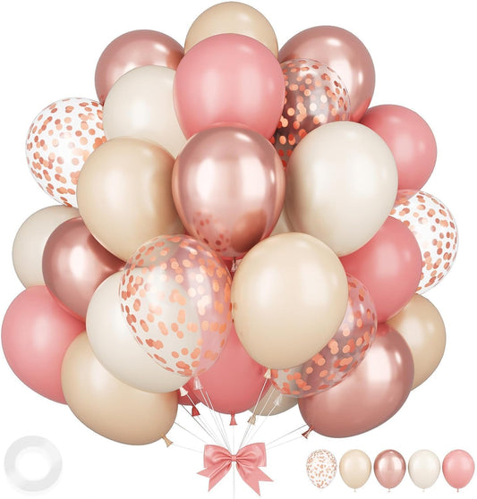 Retro Pink White Balloons, 12 Inchs Blush Pink Sand White Metallic Rose Gold Balloons for Girls Princess Birthday Party Wedding Anniversary Engagement Bridal Baby Shower Decorations