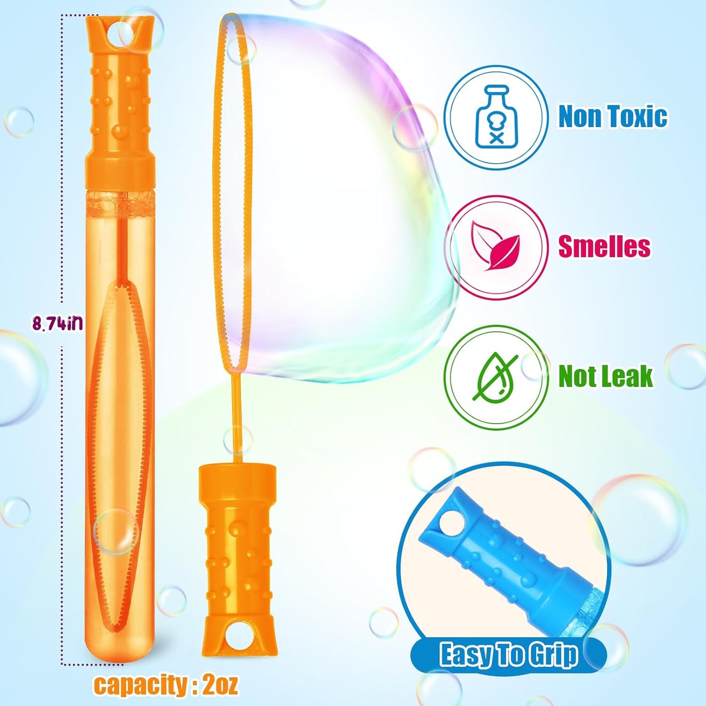 Bubble Wand, 96 Pcs Bubble Wands Bulk in 6 Colors, Bubble Party Favors for Kids, Summer Toys, Indoor Outdoor Activity, Themed Birthday, Wedding, for Girls & Boys