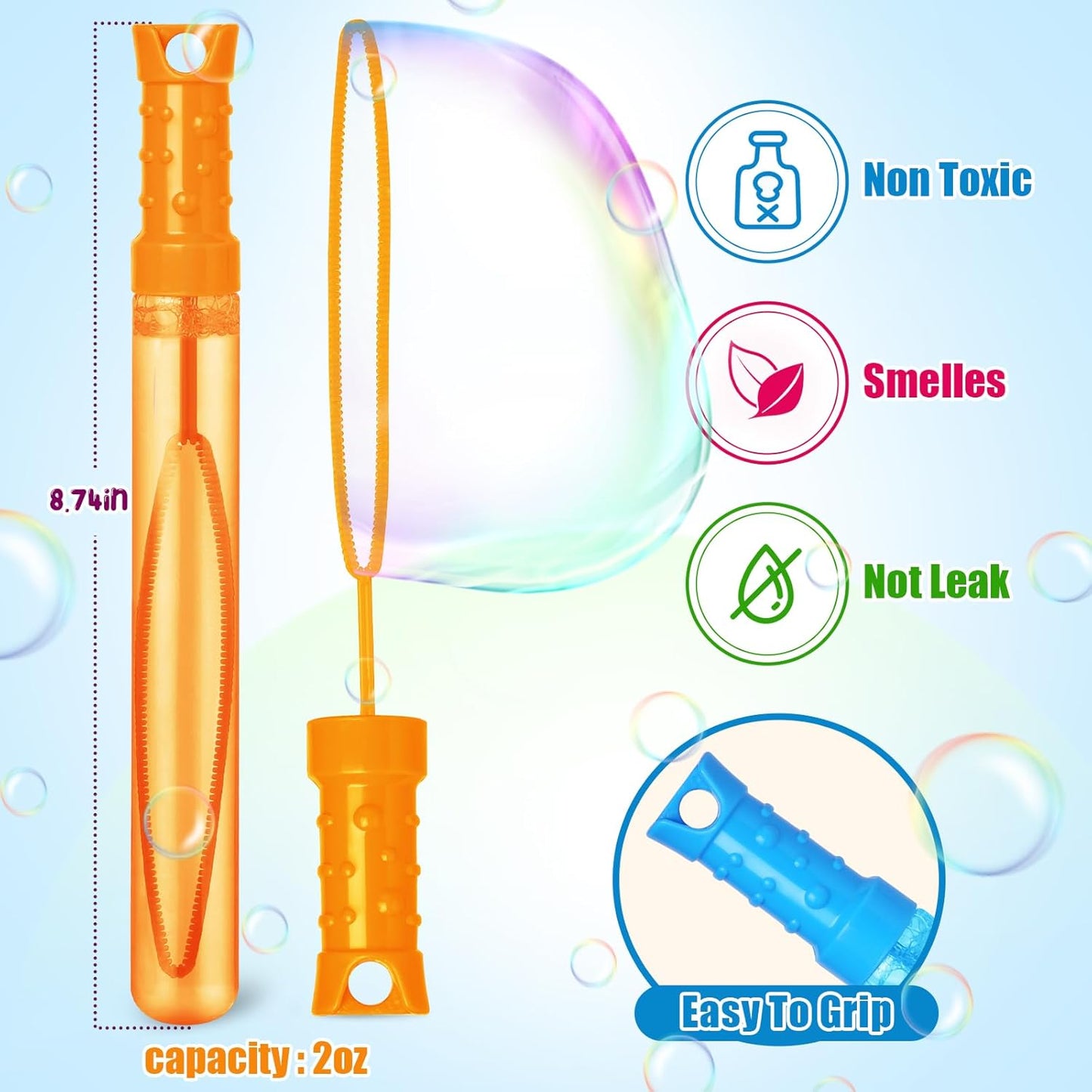 Bubble Wand, 48 Pcs Bubble Wands Bulk in 6 Colors, Bubble Party Favors for Kids, Summer Toys, Indoor Outdoor Activity, Themed Birthday, Wedding, for Girls & Boys