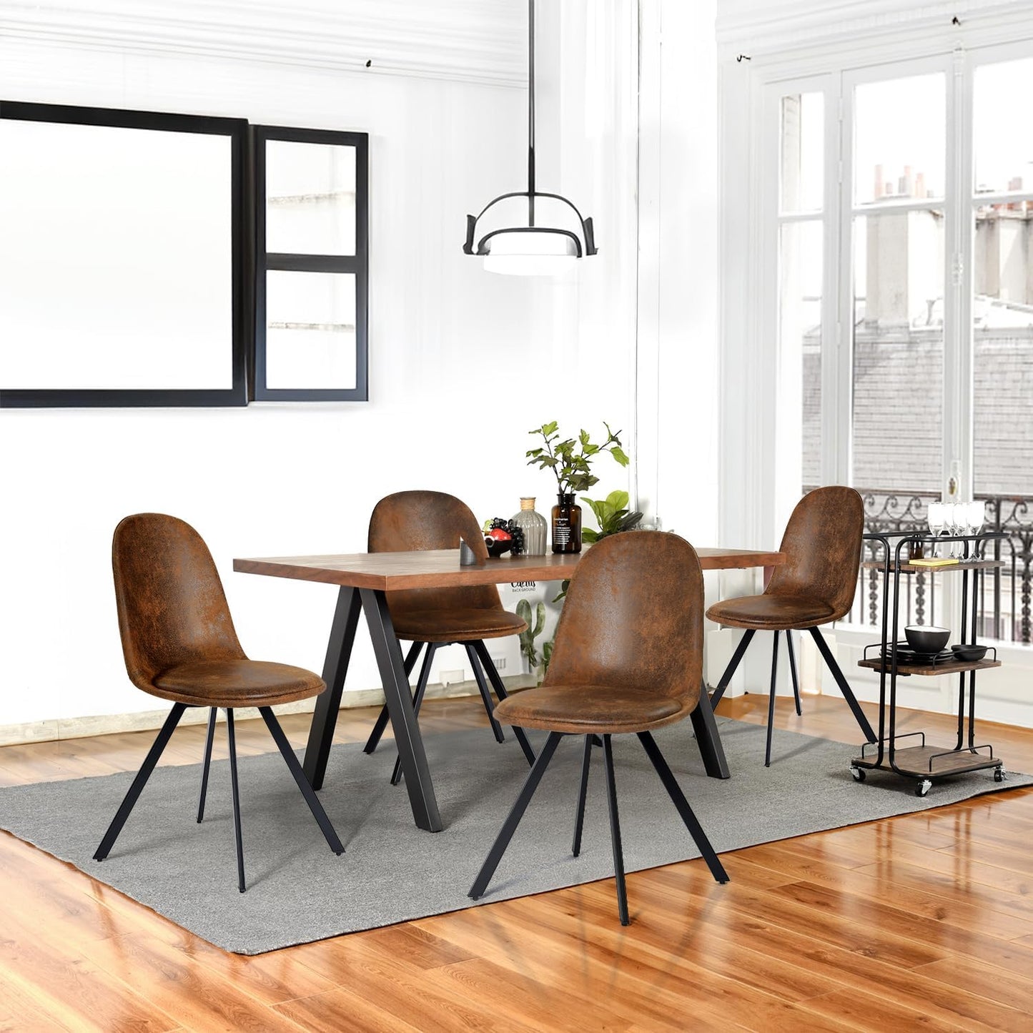 Homy Casa Swivel Dining Chairs Set of 4, 360° Rotating Side Chairs, Mid Century Modern Style Chairs Accent Chairs with Metal Frame for Kitchen, Dining Living Dressing Room, Bedroom, Brown