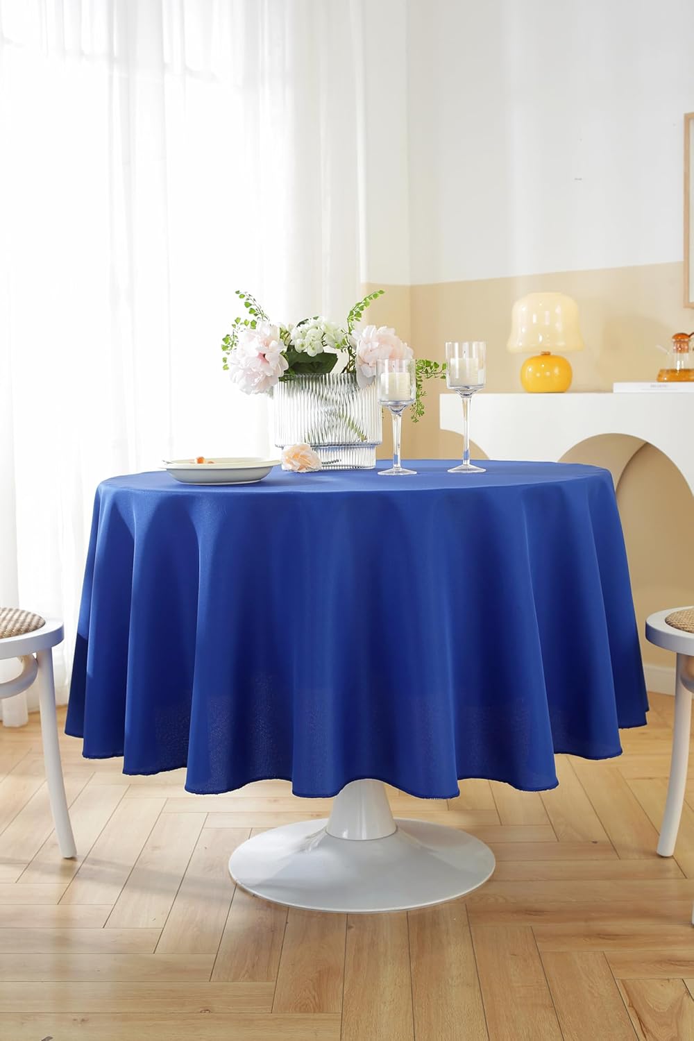 Craft And Party Round Tablecloth, 108 Inch Royal Blue Tablecloth, Polyester Fabric Washable Table Cloth for Home, Party, Wedding or Restaurant Use.