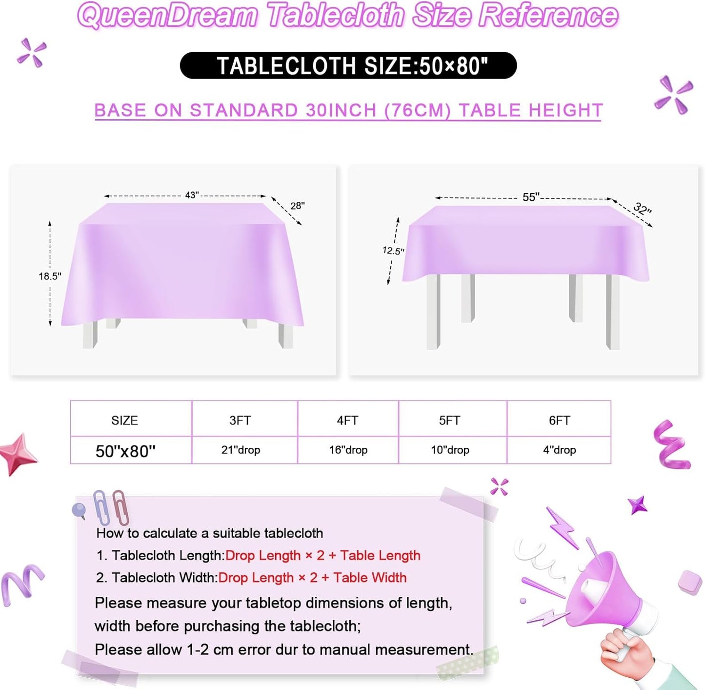 QueenDream Sparkly Sequin Tablecloth - Light Purple Table Cloth 50x80 Inches Rectangle Table Overlay Fabric for Birthday Parties Baby Shower Decoration