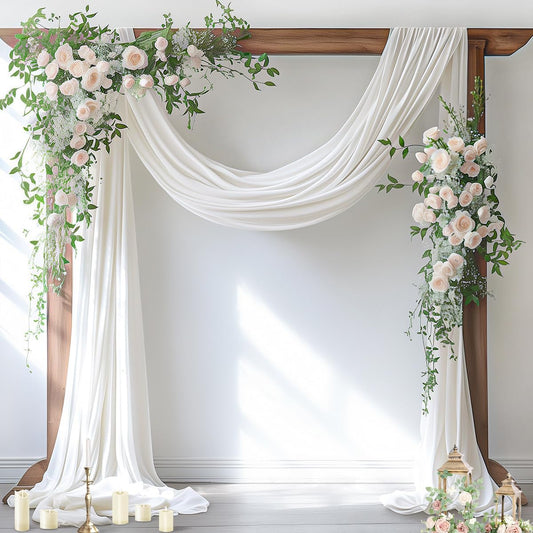 Socomi Ivory White Wedding Arch Draping Fabric 29" x 20Ft 1 Panel Sheer Outdoor Curtain Drapes Extra Long for Bridal Baby Shower Ceremony Birthday Party Decor