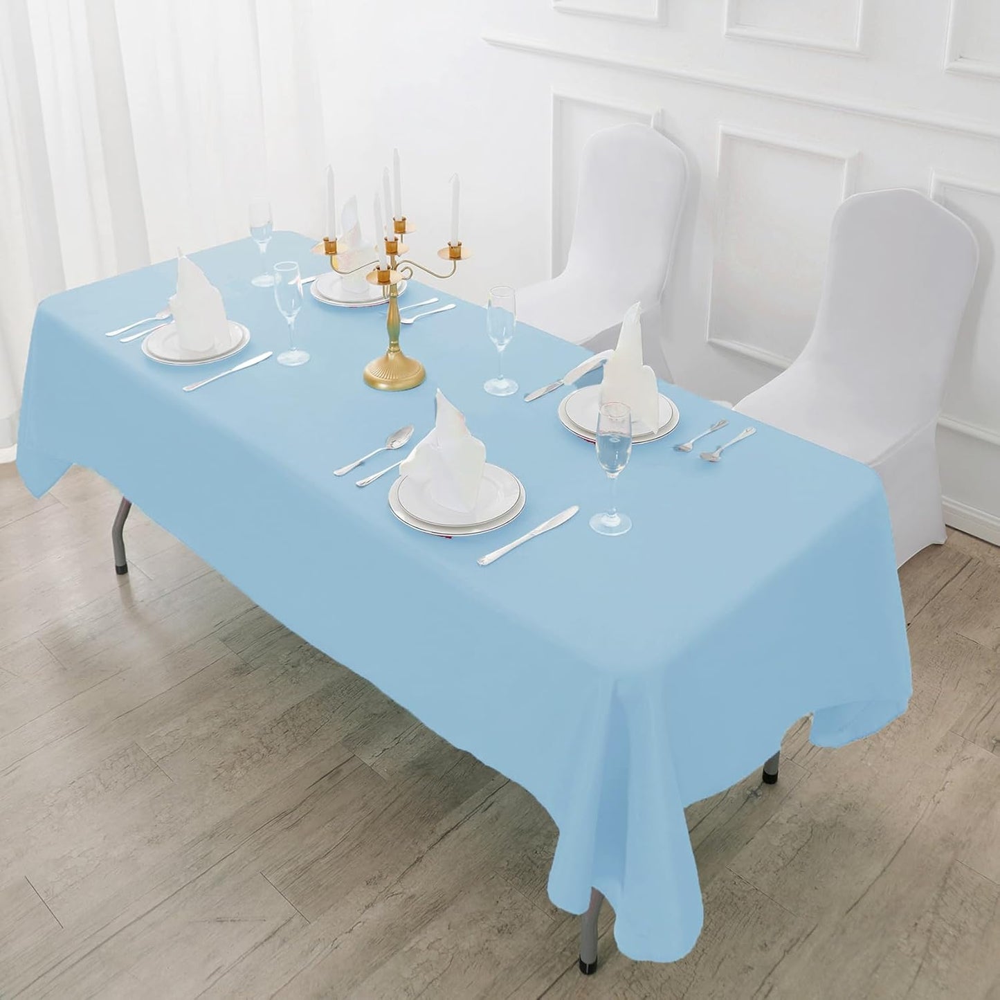 Fokitut 6 Pack Rectangle Tablecloth, 90x156 Inch, Stain Resistant and Wrinkle Polyester Table Cloth, Fabric Table Cover for Kitchen Dining, Wedding, Party, Holiday Dinner-Blue Mist